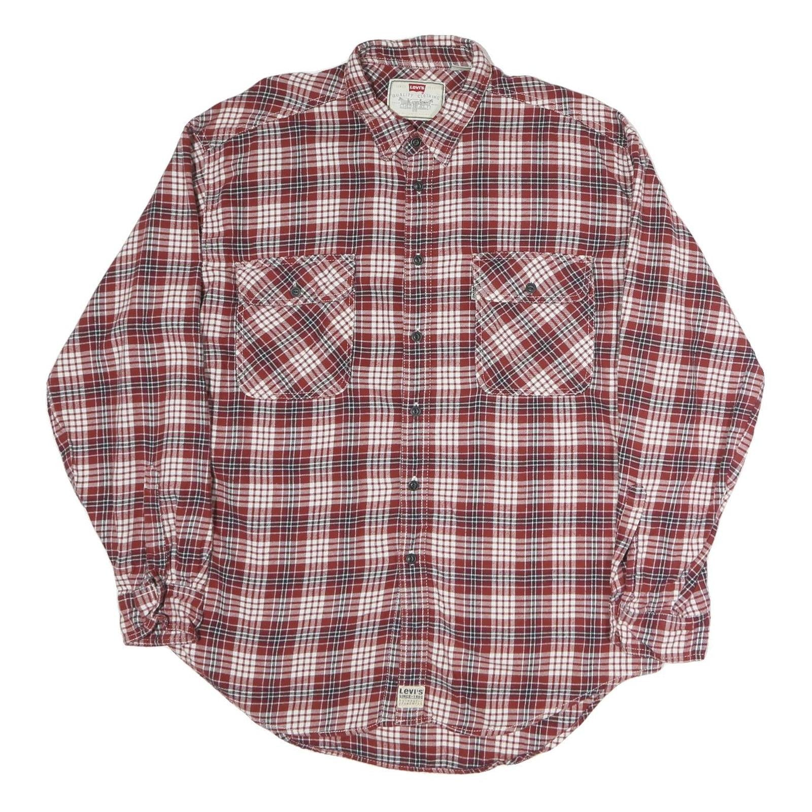 LEVI'S Mens Red & White Plaid Cotton Shirt XL Casual Button-Up Long Sleeve Refurbished - N/A refurbished available on Cerqular