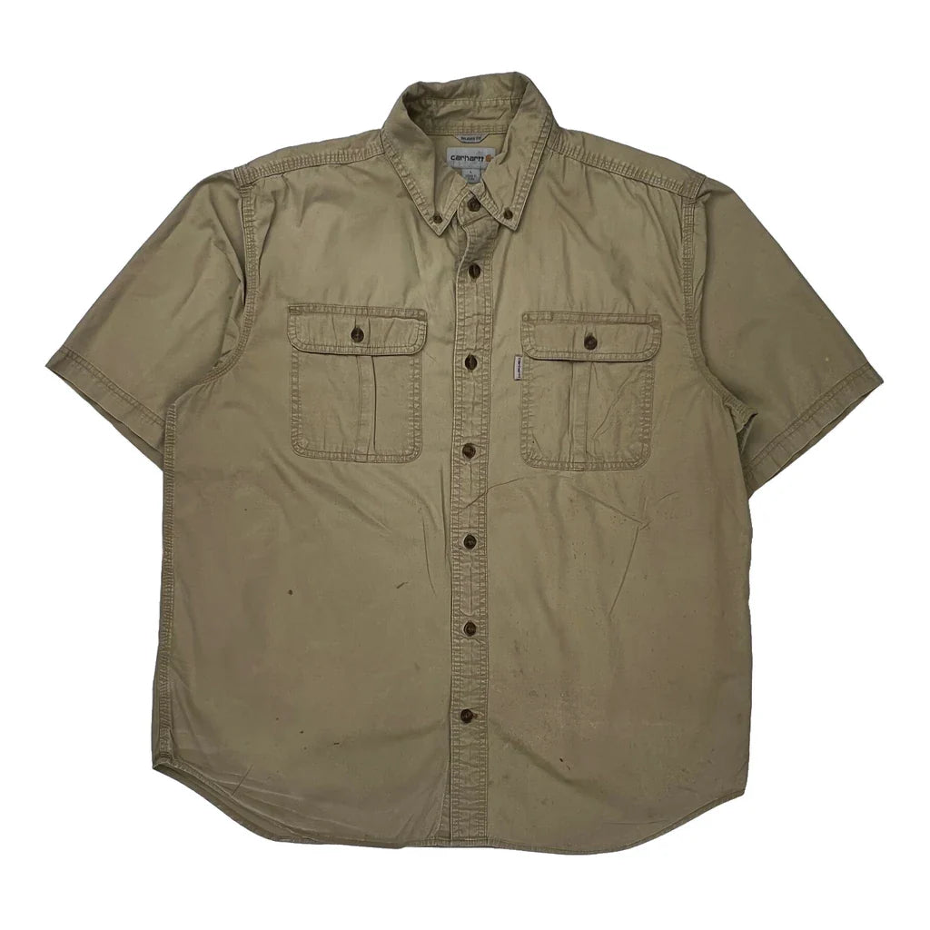 Carhartt Short Sleeve Shirt - Large Beige Cotton Refurbished - Thrifted (note: this is a term often used to describe second- refurbished available on Cerqular
