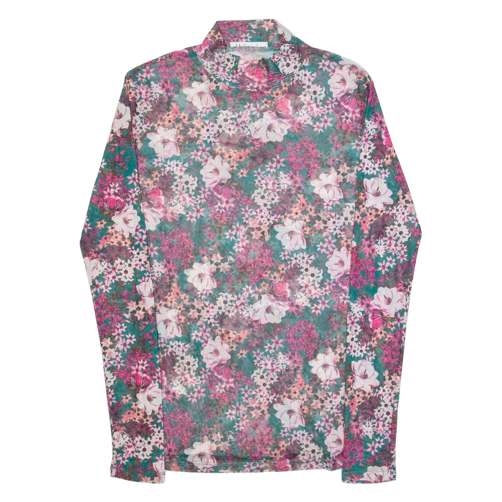 H. LIESEL Mesh Womens Printed Top Green High Neck Long Sleeve Floral S Refurbished - N/A refurbished available on Cerqular