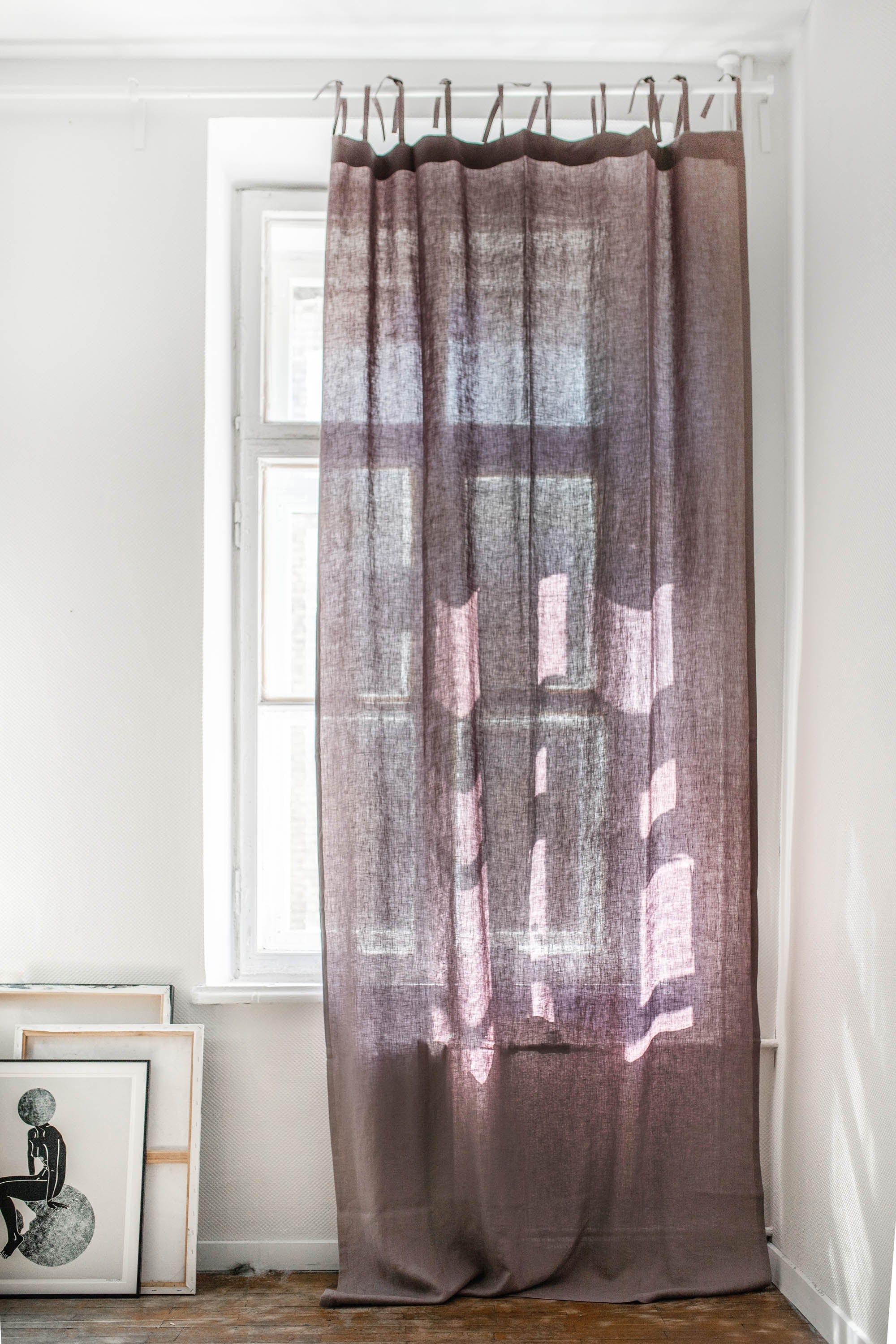 Tie top linen curtain | Size: 91x90"" / 230x229cm | Color: Charcoal Refurbished - Amour Linen refurbished available on Cerqular