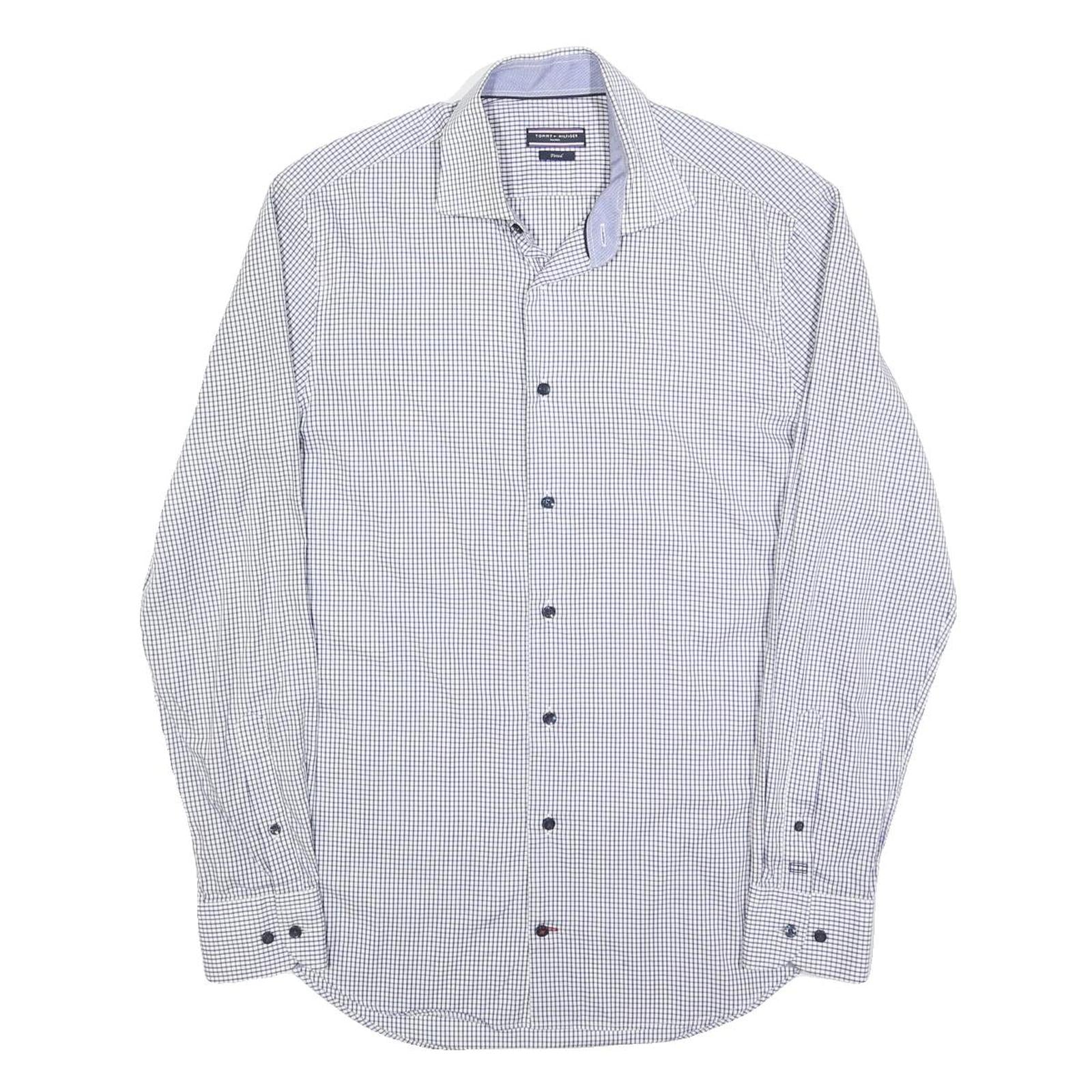 TOMMY HILFIGER Mens Blue & White Checked Shirt M Cotton Blend Classic Fit Smart Refurbished - N/A refurbished available on Cerqular