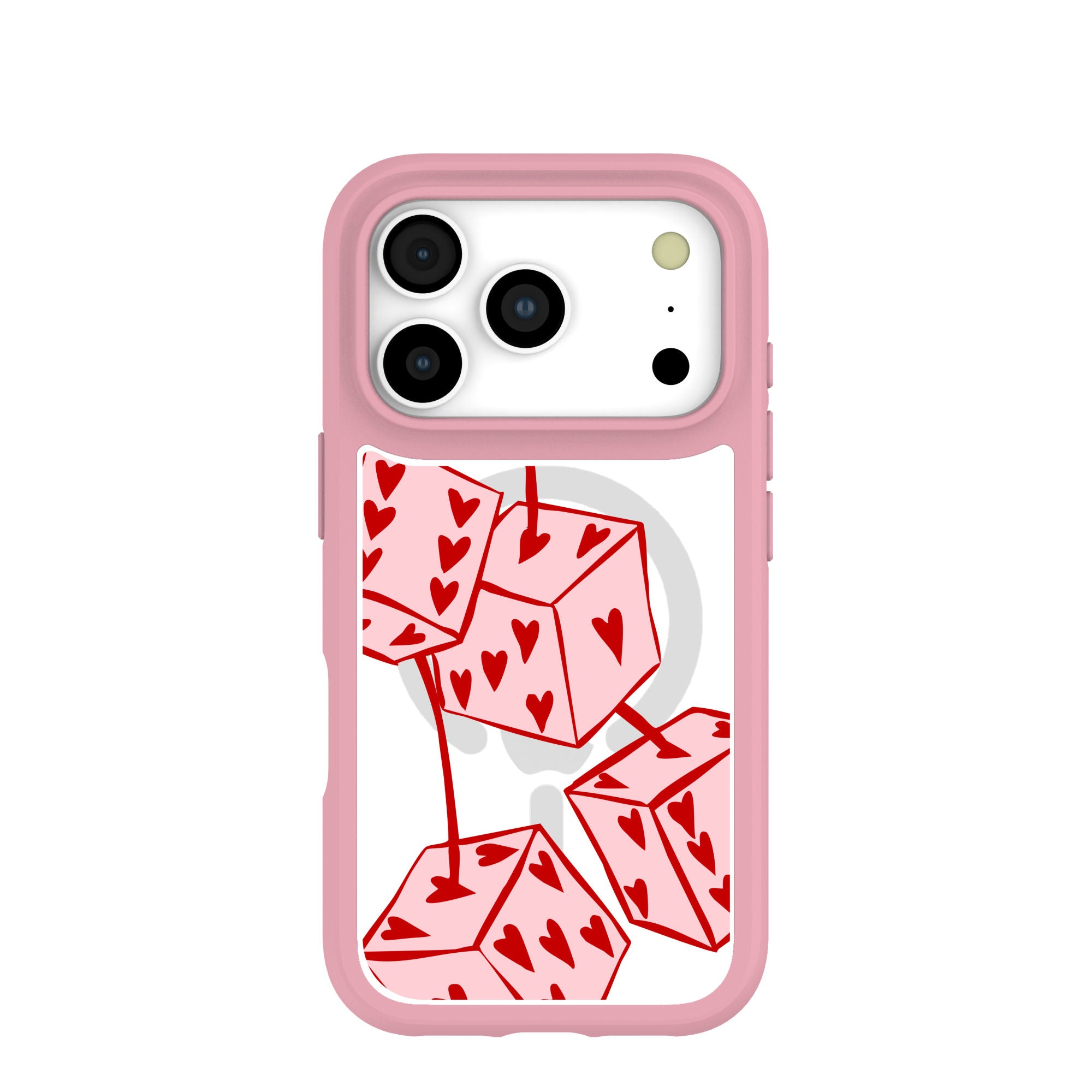 Clear Dicey Cherries iPhone 17 Pro Case With Petal Pink Ridge (MagSafe included) Refurbished - Pela Case refurbished available on Cerqular