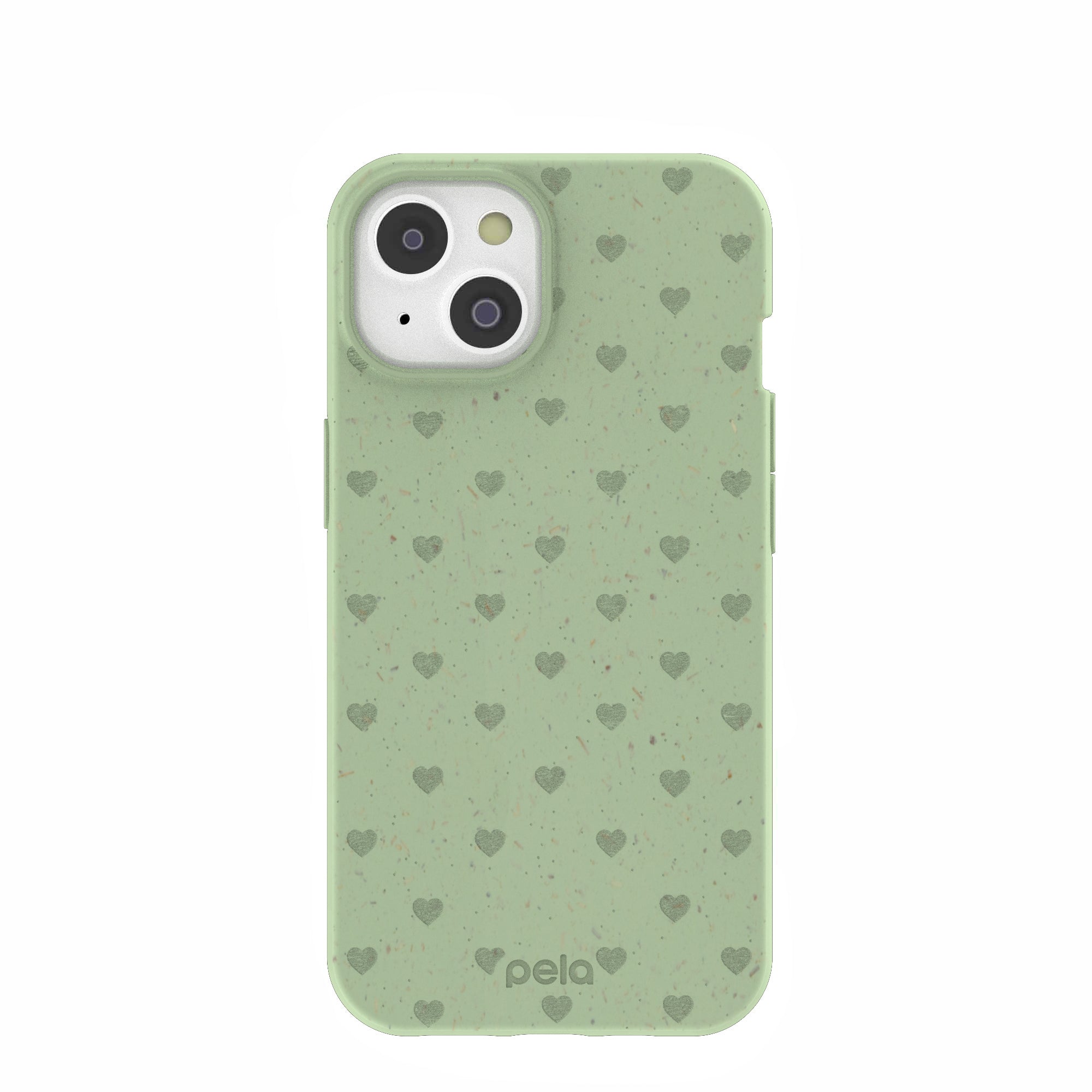 Sage Green Hearts iPhone 14/16e Case Refurbished - Pela Case refurbished available on Cerqular