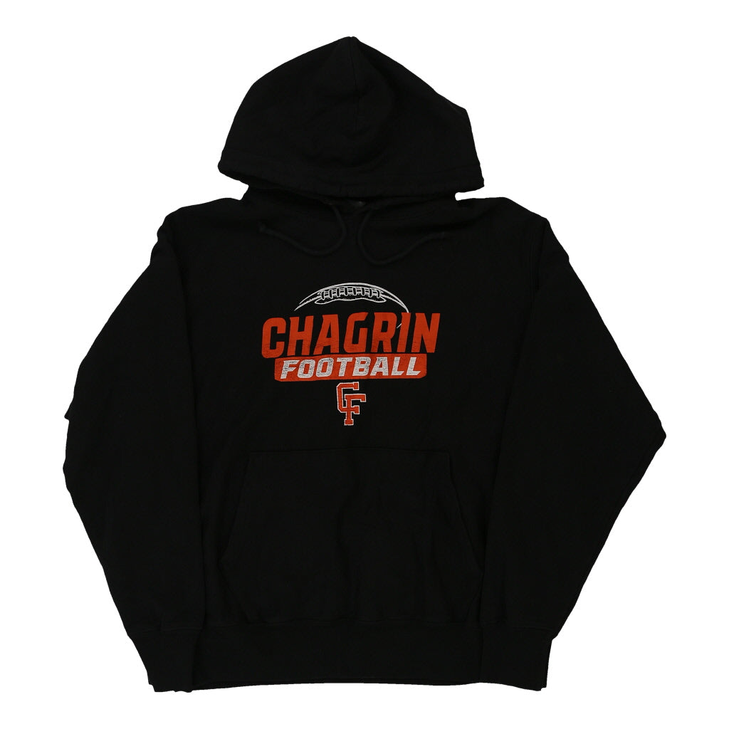 Reverse weave, Chagrin Football Champion Graphic Hoodie - Large Black Cotton Blend | Size: large Refurbished - Thrifted (note: this is a term often used to describe second- refurbished available on Cerqular