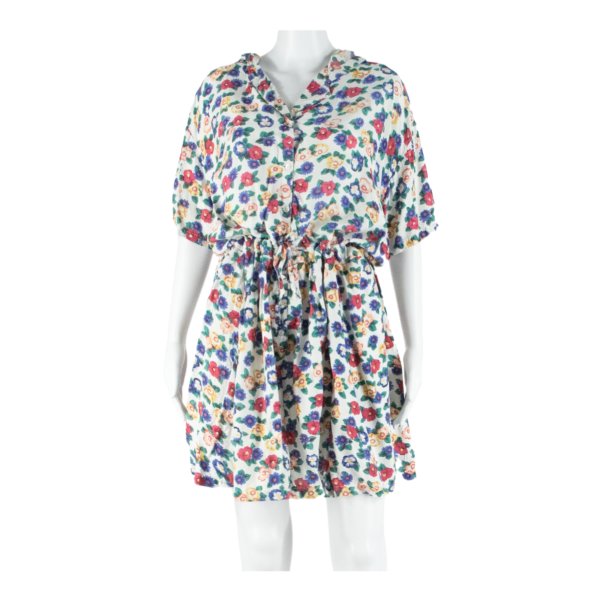 ROSE WOOD Hooded Womens Day Dress White Floral Short Sleeve Knee Length M Refurbished - N/A refurbished available on Cerqular
