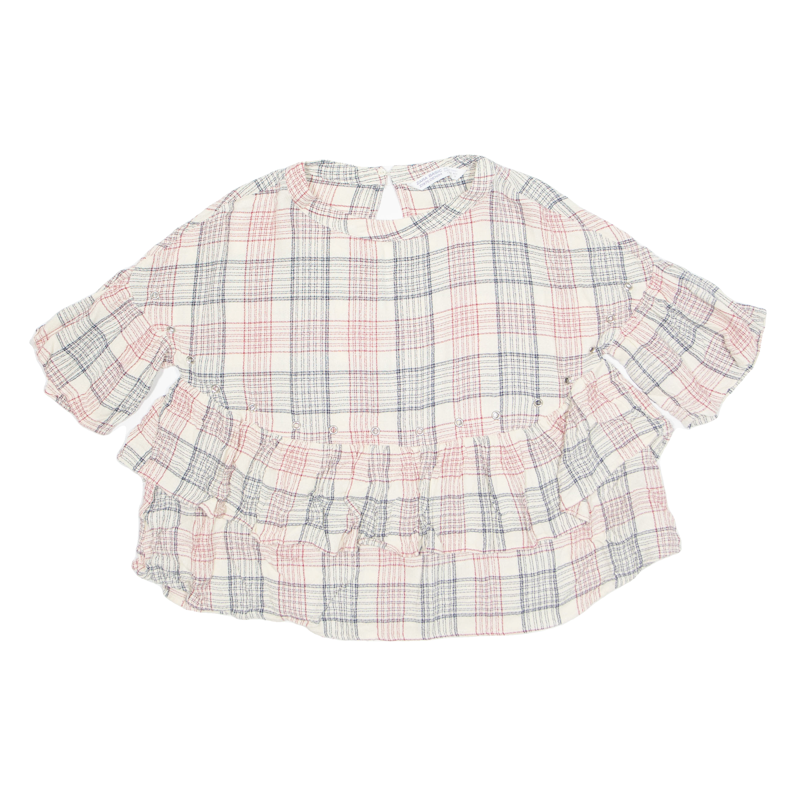 ZARA Womens Printed Blouse Cream Viscose Check S Refurbished - N/A refurbished available on Cerqular