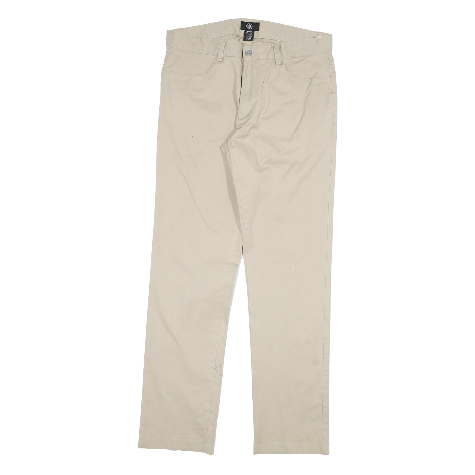 CALVIN KLEIN Mens Regular Fit Beige Cotton Blend Trousers W32 L32 Classic Zip Refurbished - N/A refurbished available on Cerqular