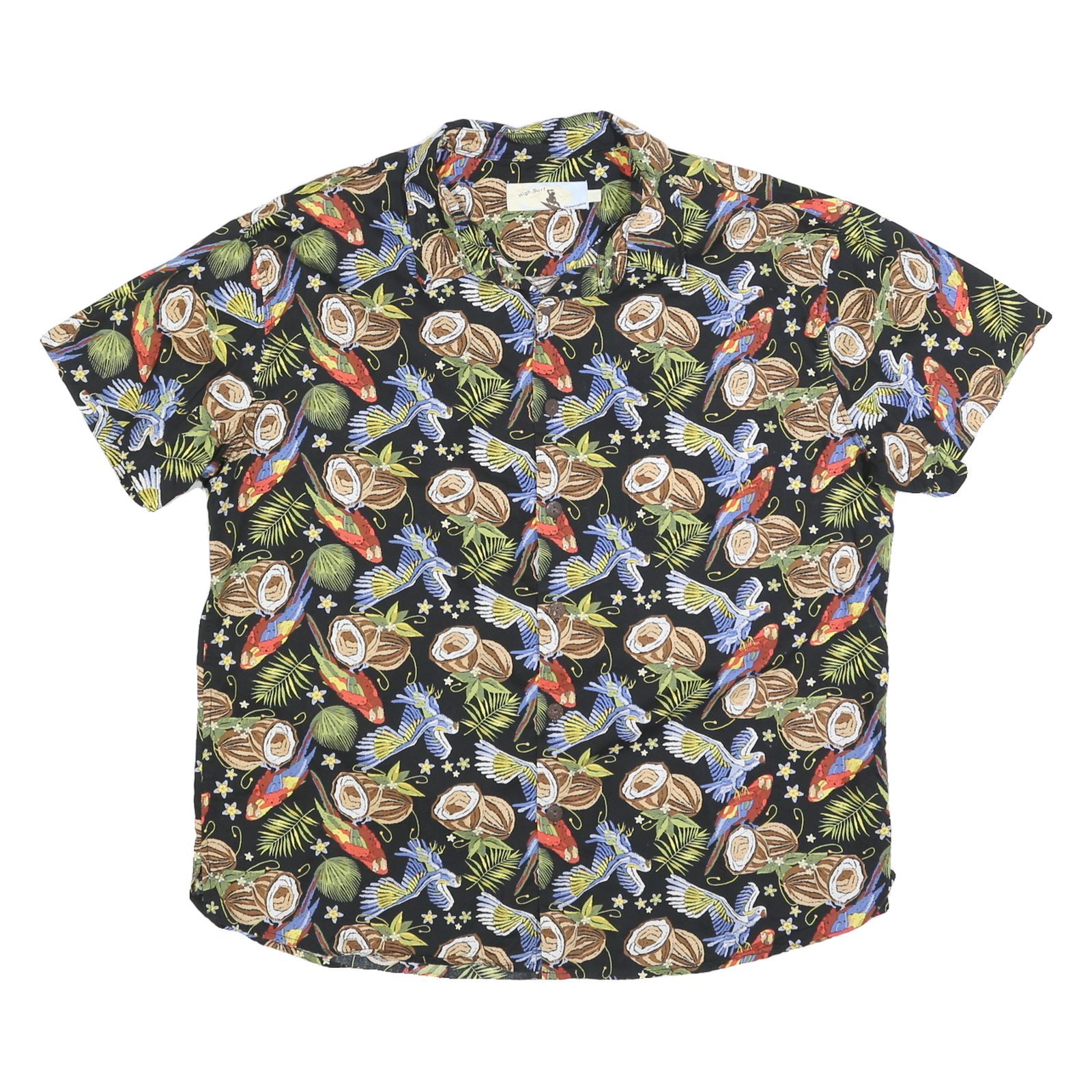 HIGH SURF Mens Black Tropical Print Short Sleeve Shirt XL Cotton Blend Summer Refurbished - N/A refurbished available on Cerqular