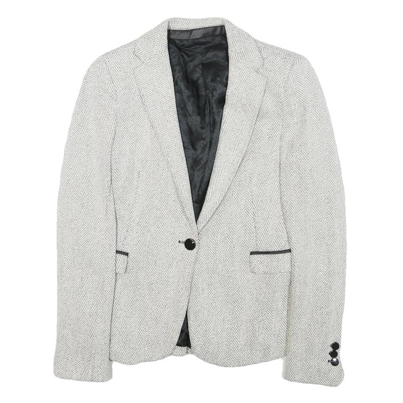 Womens White & Grey Herringbone Plain Button Jacket XS Synthetic Formal Workwear Refurbished - N/A refurbished available on Cerqular