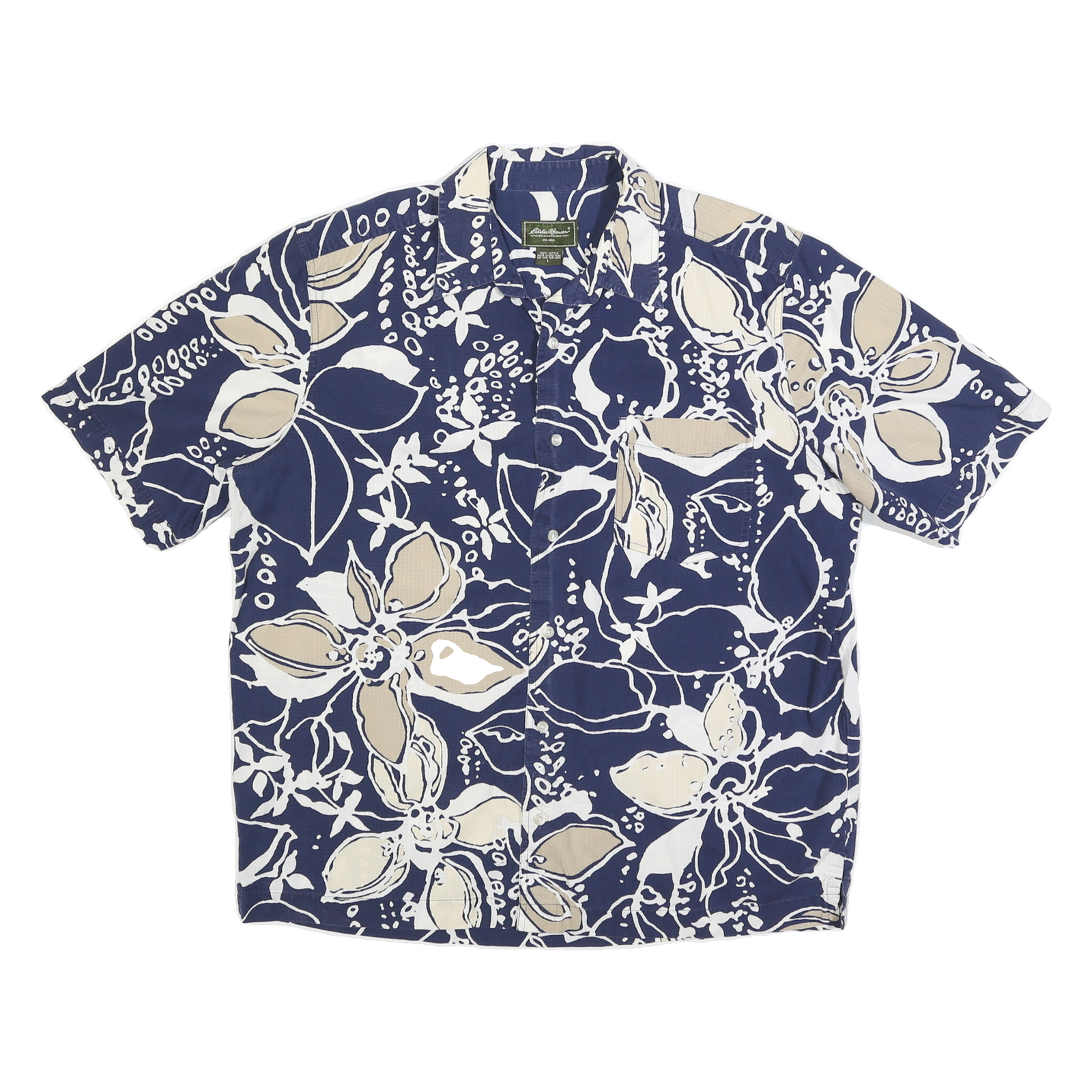 EDDIE BAUER Mens Blue & Beige Floral Print Shirt L Cotton Blend Casual Summer Refurbished - N/A refurbished available on Cerqular