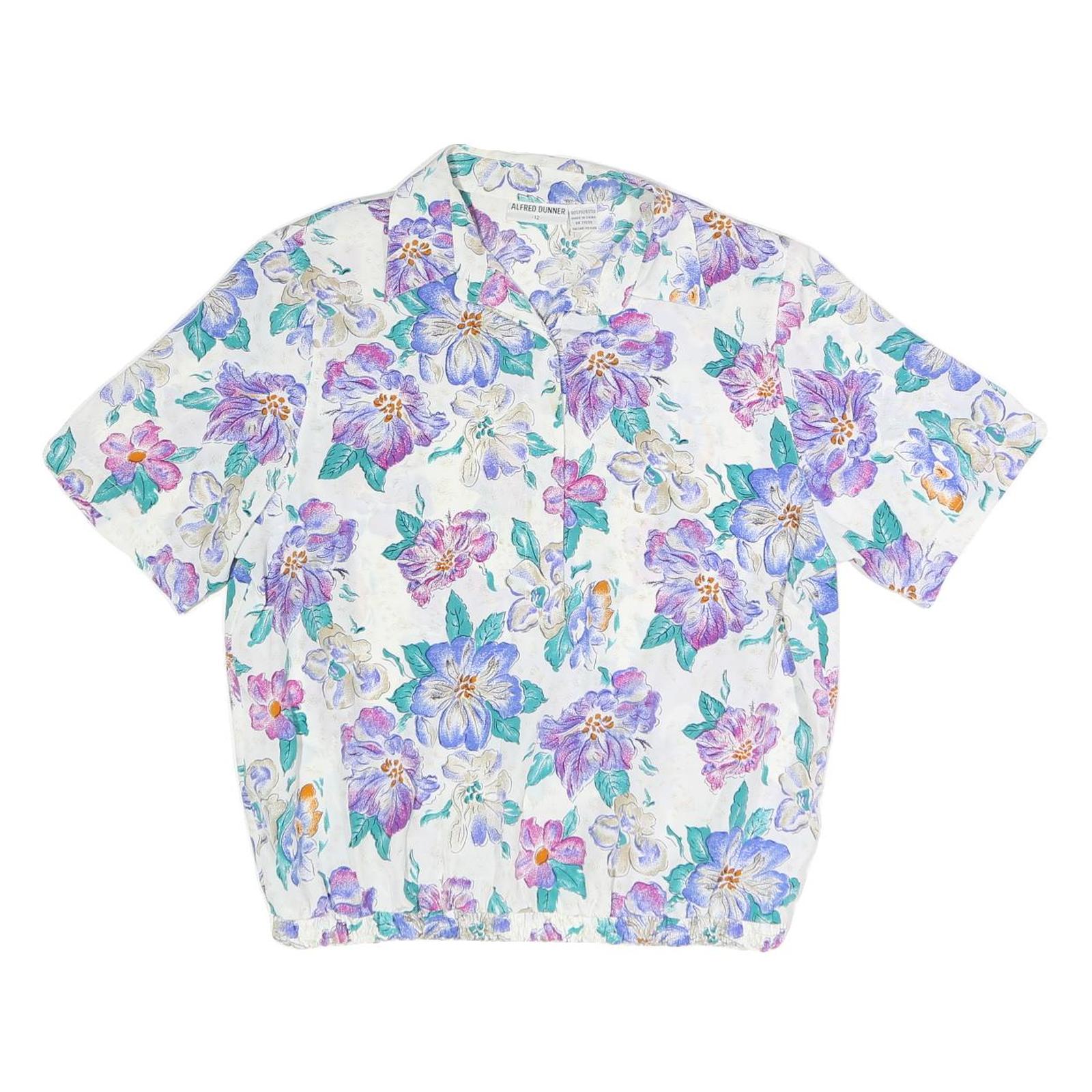 ALFRED DUNNER Womens White Floral Print Short Sleeve Shirt UK 12 Polyester Blend Refurbished - N/A refurbished available on Cerqular