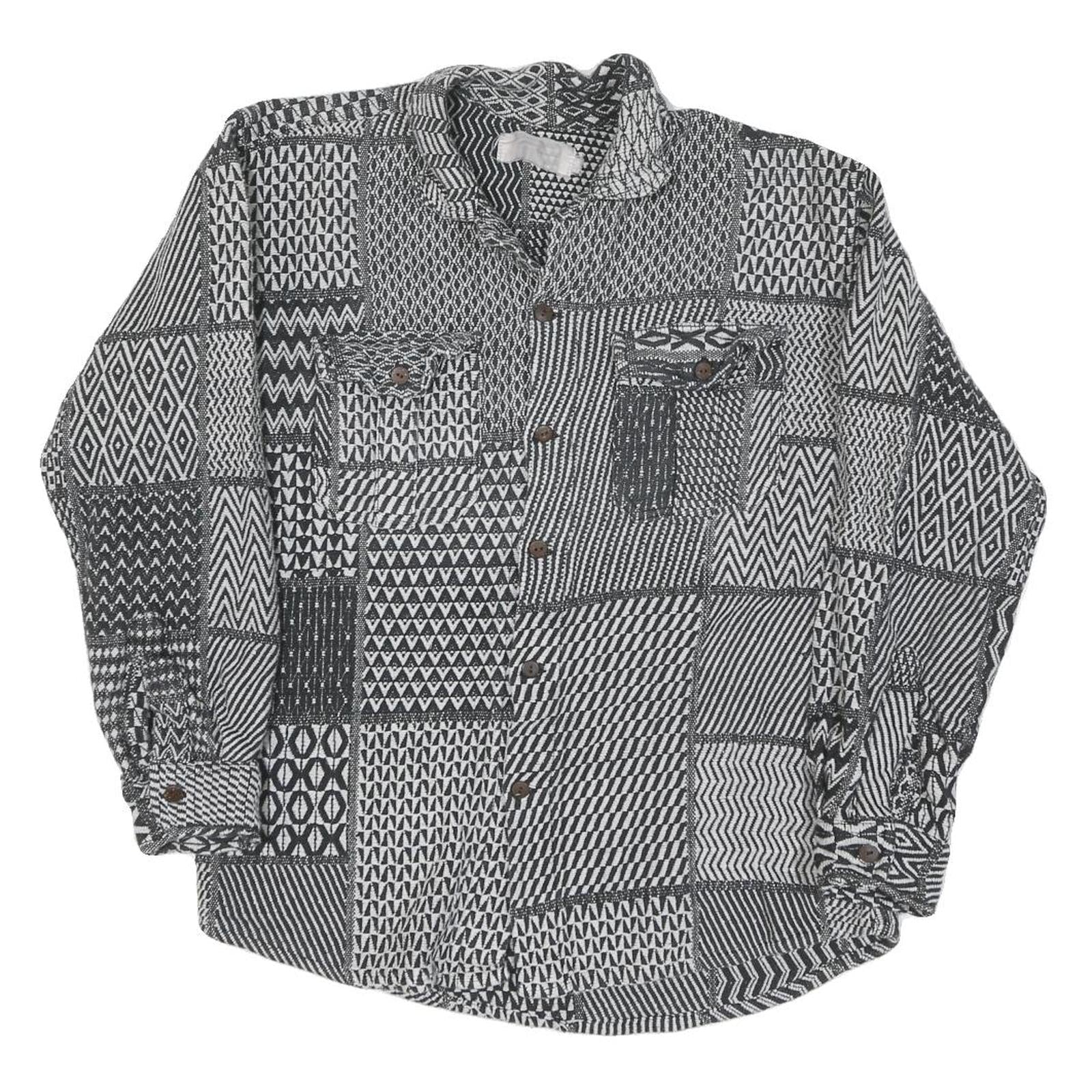 Mens Black & White Patchwork Pattern Casual Cotton Shirt S Stylish Long Sleeve Refurbished - N/A refurbished available on Cerqular