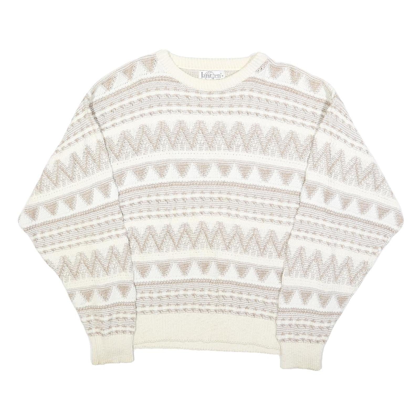 JANTZEN Mens Cream & Beige Patterned Cotton Blend Plain Crew Neck Basic Knit M Refurbished - N/A refurbished available on Cerqular