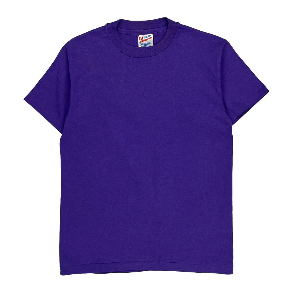 Blank Hanes Single Stitch T-Shirt - Small Purple Cotton Blend Refurbished - Thrifted (note: this is a term often used to describe second- refurbished available on Cerqular