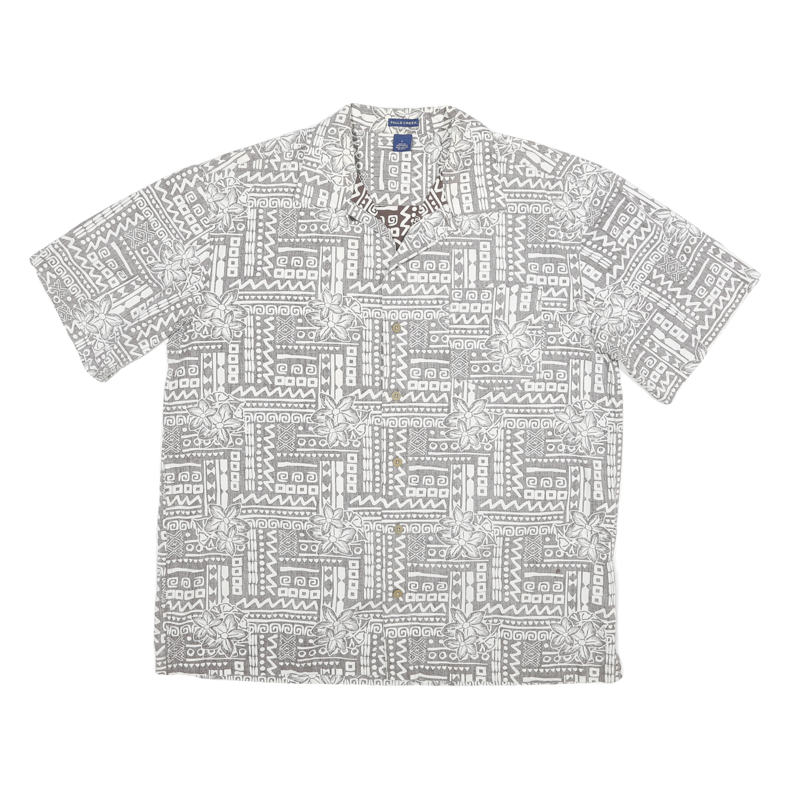 FALLS CREEK Mens Grey Cotton Shirt Jacket L Woven Geometric Floral Button Refurbished - N/A refurbished available on Cerqular