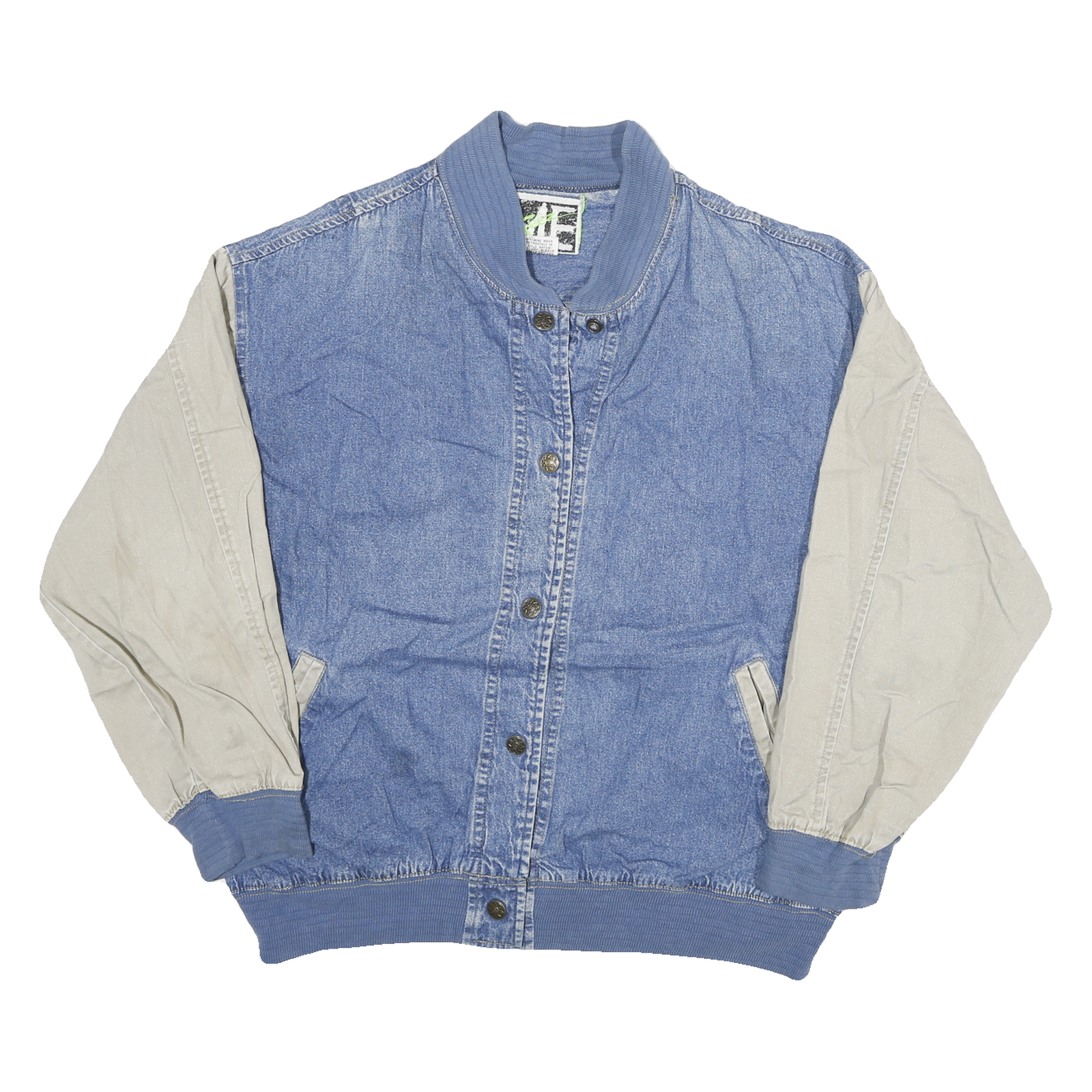 TEEZ Womens Blue & Beige Button Cotton Casual Jacket M Denim Colourblock Refurbished - N/A refurbished available on Cerqular