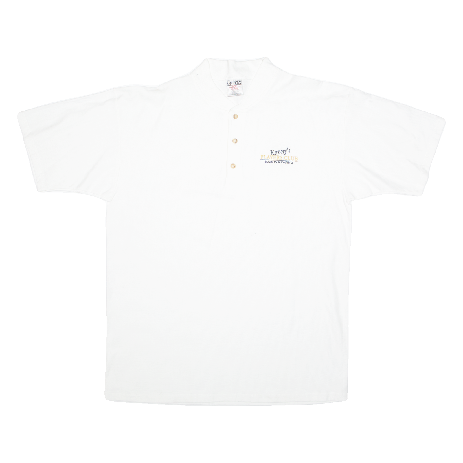 ONEITA Kennys Players Club Barona Casino Mens T-Shirt White Button Neck XL Refurbished - N/A refurbished available on Cerqular