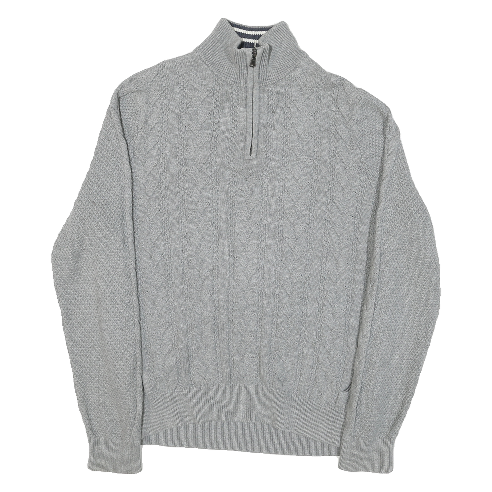 NAUTICA Womens Grey Patterned Jumper Cotton Blend Half Zip Cable Knit S Refurbished - N/A refurbished available on Cerqular