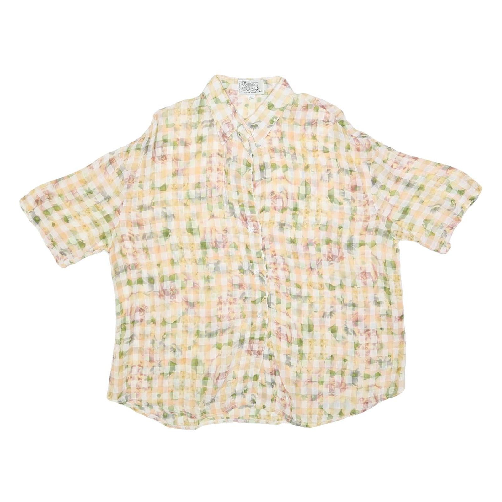 KOBY Womens Yellow & Green Printed Shirt Short Sleeve Collared L Lightweight Refurbished - N/A refurbished available on Cerqular
