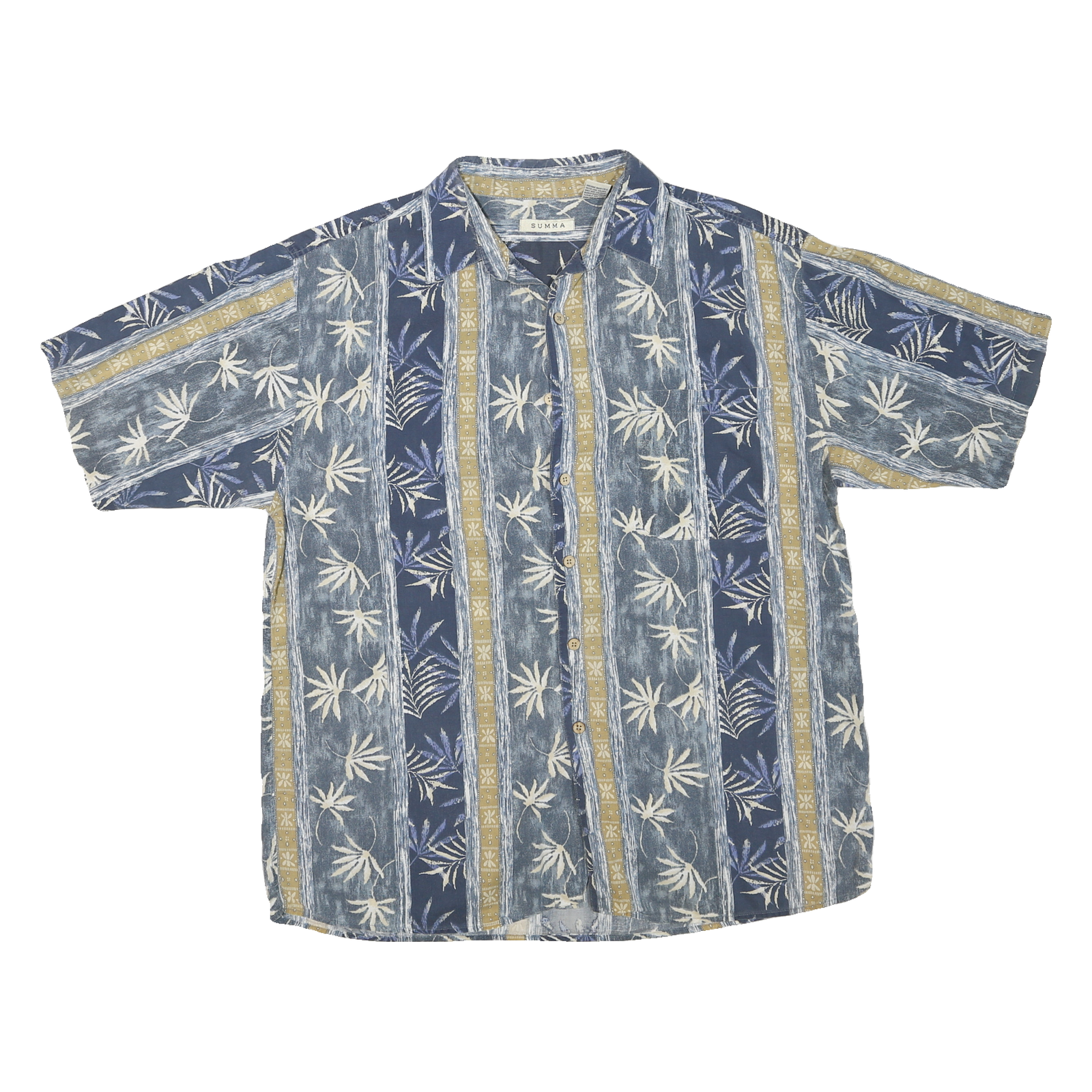 SUMMA Mens Blue & Beige Pattern Cotton Blend Shirt L Casual Summer Relaxed Fit Refurbished - N/A refurbished available on Cerqular