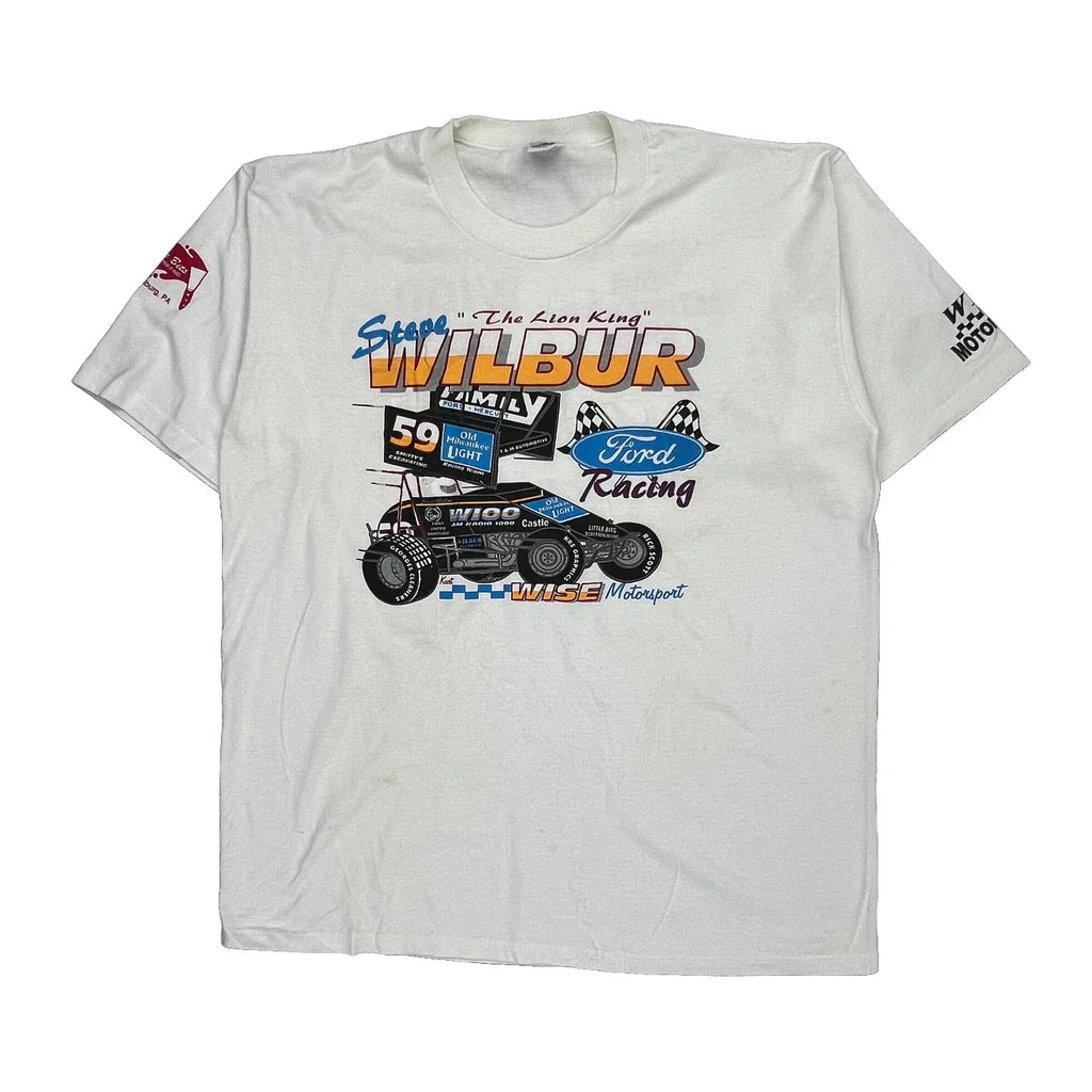 Ford Racing Jerzees Single Stitch T-Shirt - XL White Cotton Refurbished - Thrifted (note: this is a term often used to describe second- refurbished available on Cerqular