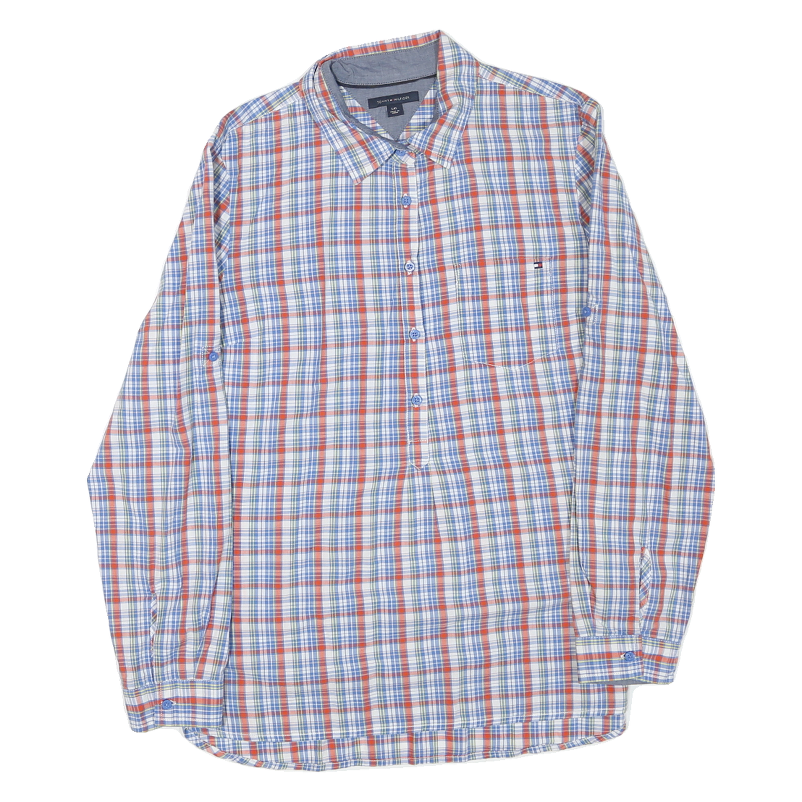 TOMMY HILFIGER Mens Blue & Red Check Shirt L Cotton Blend Classic Fit Casual Refurbished - N/A refurbished available on Cerqular