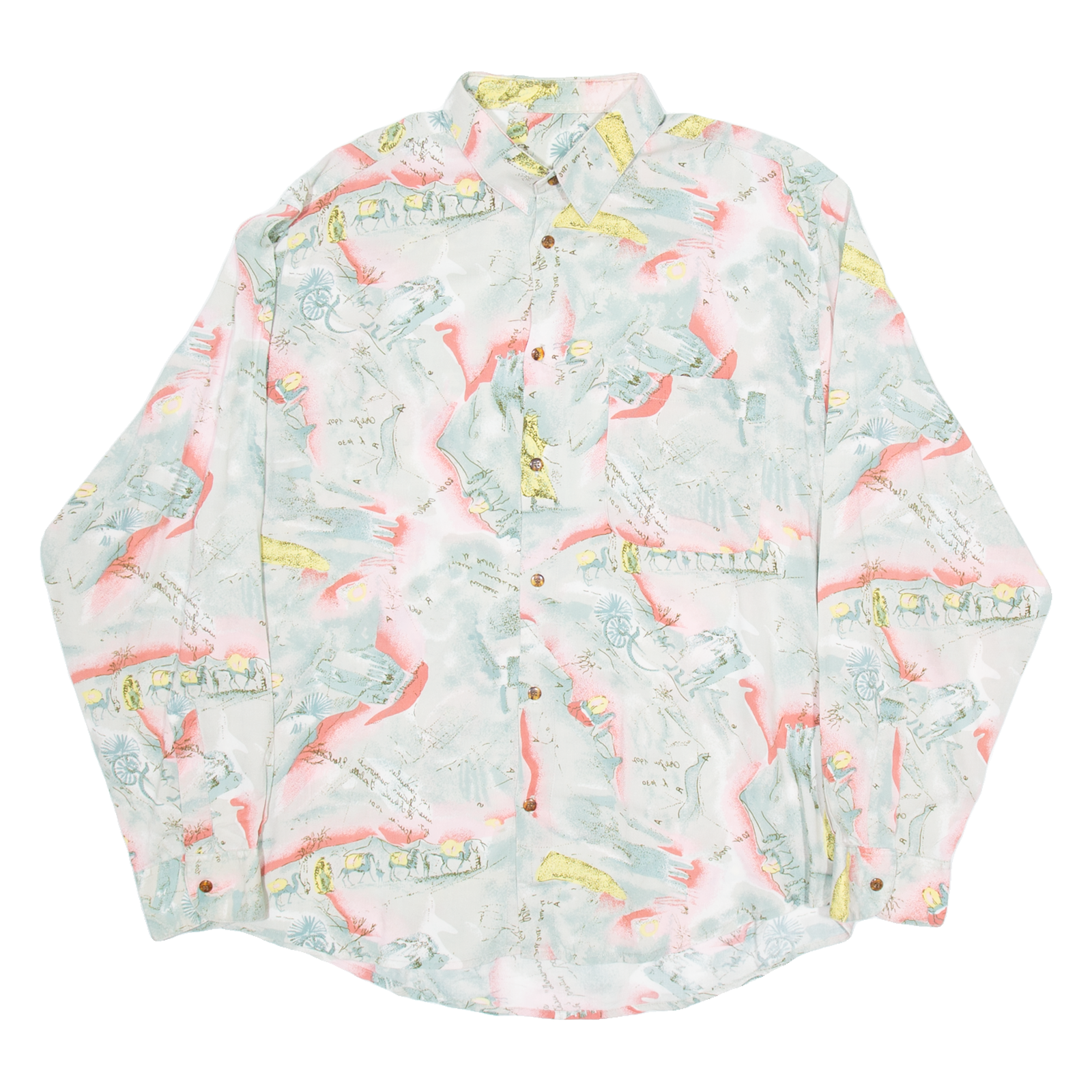 Mens Shirt Beige Crazy Pattern Long Sleeve L Refurbished - N/A refurbished available on Cerqular