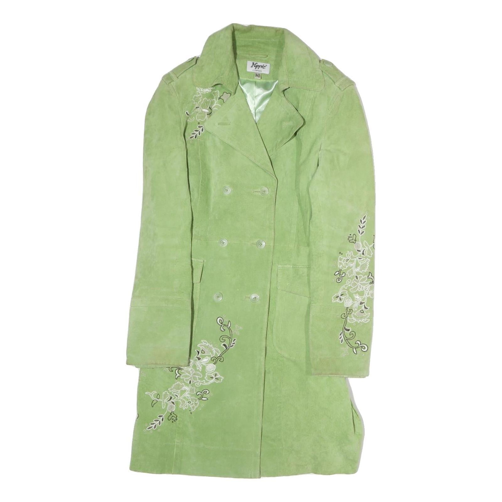 YUPPIE Womens Green Embroidered Cotton Blend Button Jacket M Outerwear Floral Refurbished - N/A refurbished available on Cerqular