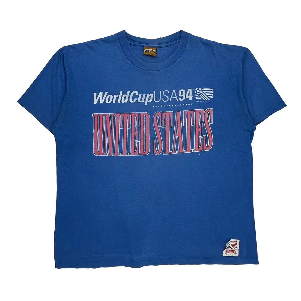 World Cup USA 94 Nutmeg Single Stitch T-Shirt - XL Blue Cotton Refurbished - Thrifted (note: this is a term often used to describe second- refurbished available on Cerqular