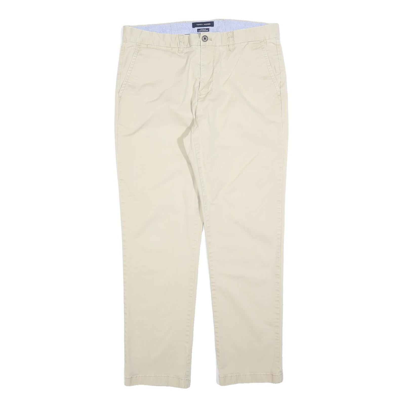 TOMMY HILFIGER Mens Cotton Blend Beige Slim Straight Trousers W34 L30 Casual Refurbished - N/A refurbished available on Cerqular