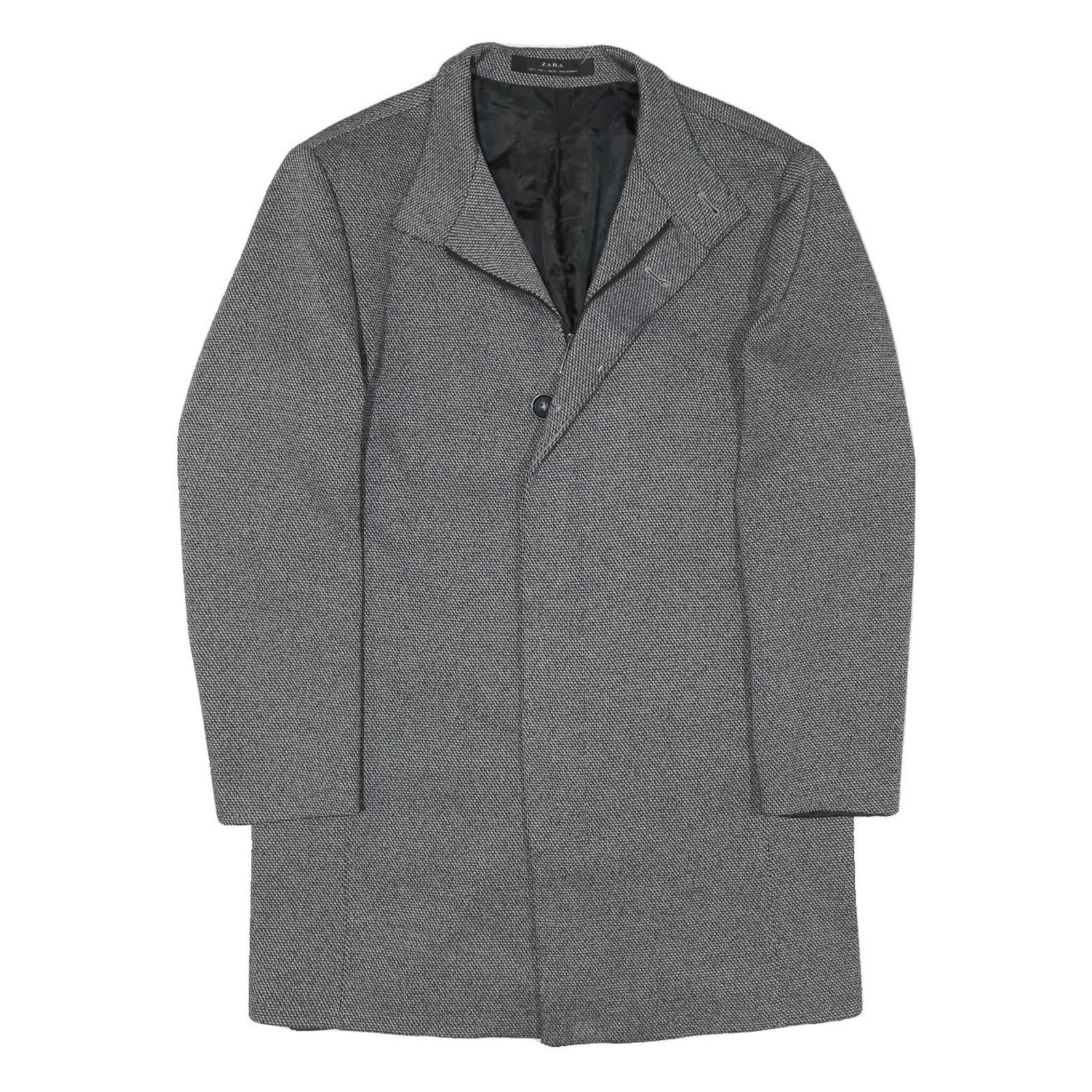 ZARA Mens Grey & Black Wool Blend Tailored Jacket L Woven Classic Formal Refurbished - N/A refurbished available on Cerqular