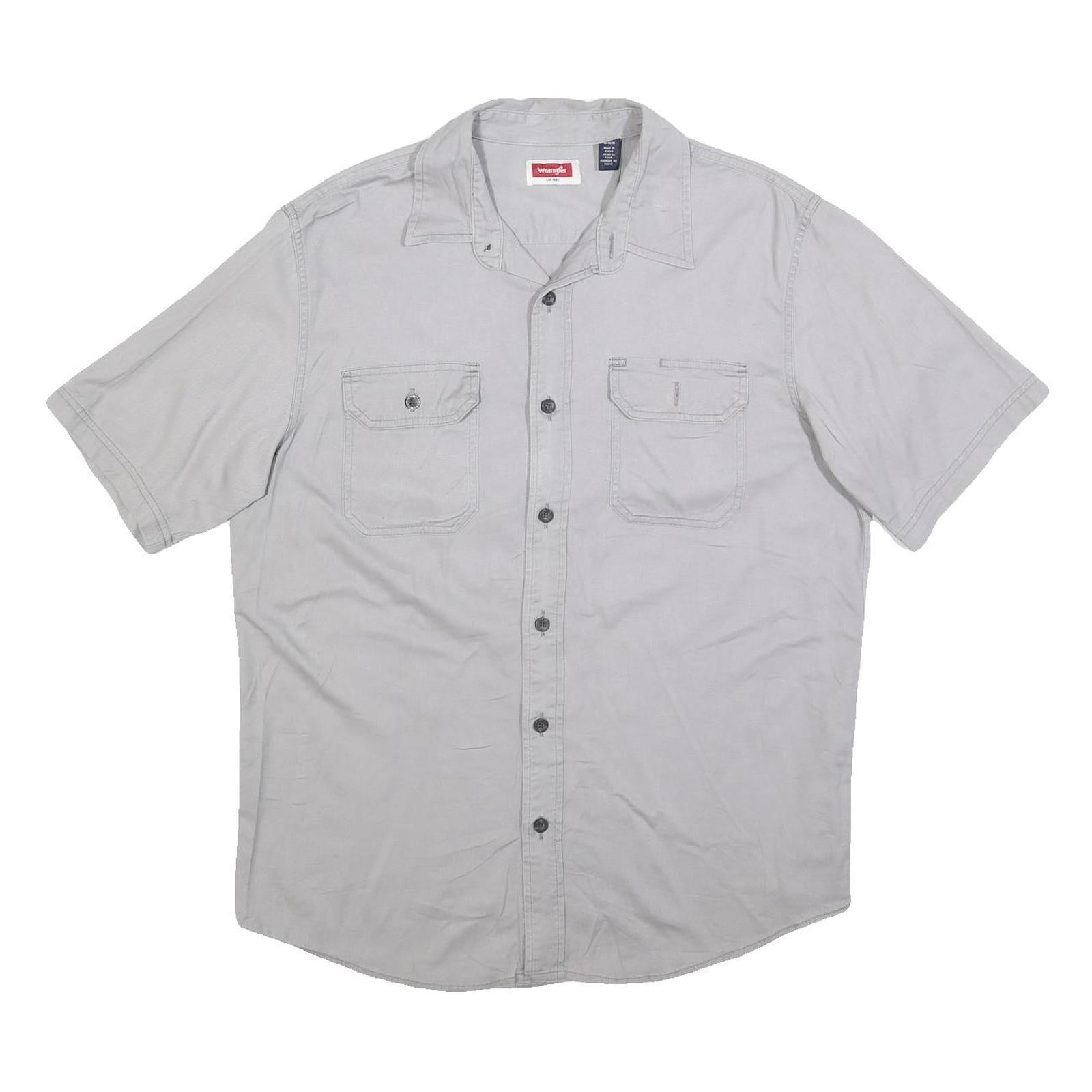 WRANGLER Mens Grey Plain Shirt M Cotton Blend Casual Button Up Short Sleeve Refurbished - N/A refurbished available on Cerqular