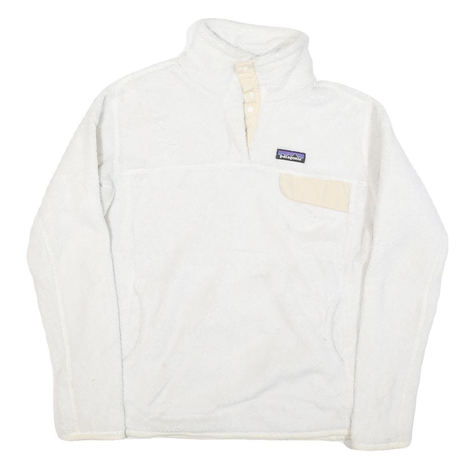 PATAGONIA Womens White Plain Polyester Blend Pullover Jumper L Button Neck Refurbished - N/A refurbished available on Cerqular