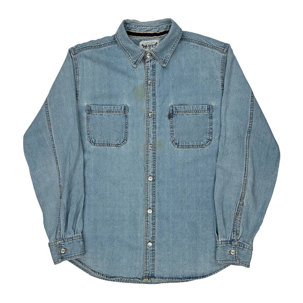 Levis Denim Shirt - Large Light Wash Denim Refurbished - Thrifted (note: this is a term often used to describe second- refurbished available on Cerqular