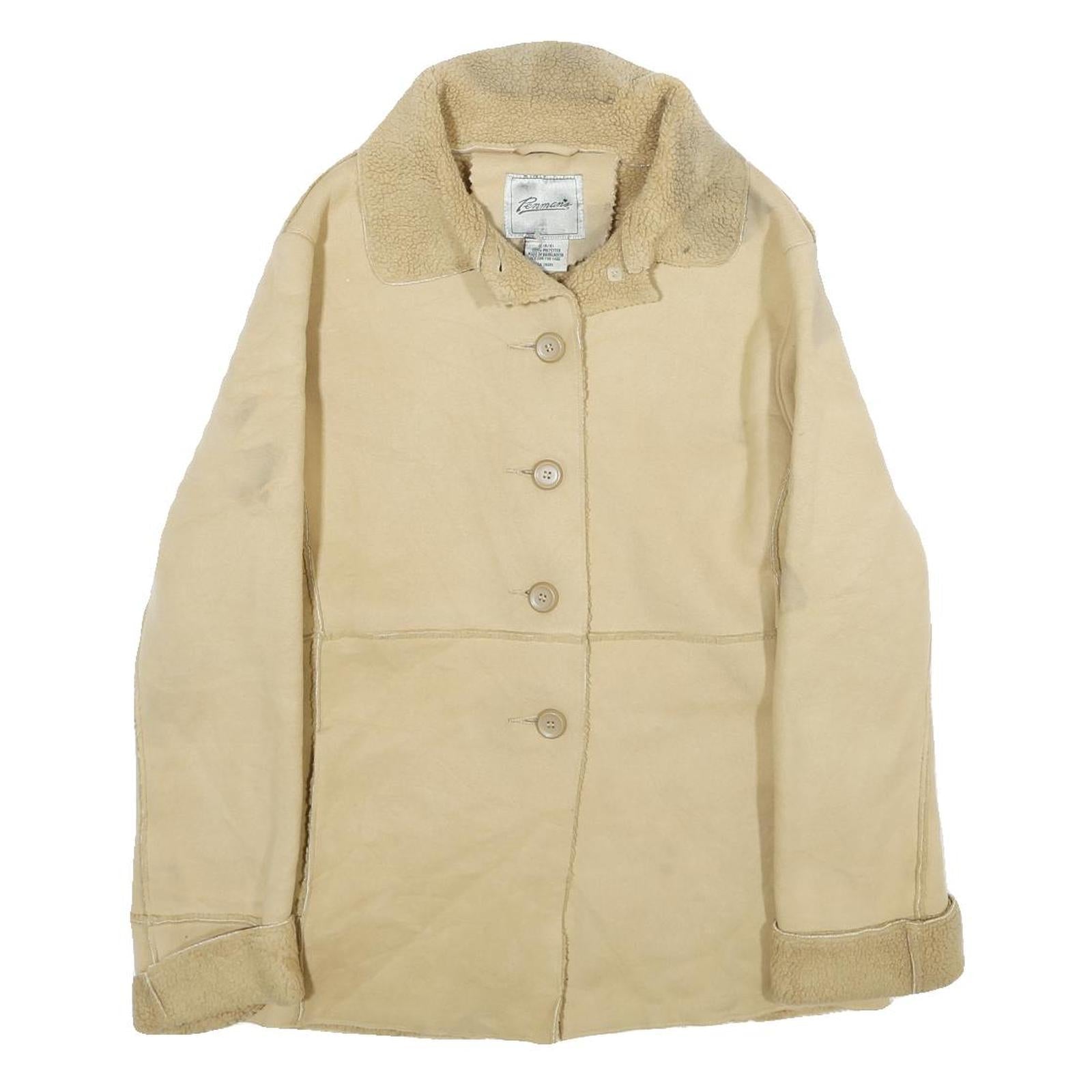PENMAN'S Womens Beige Button Jacket S Polyester Shearling Collar Cuffs Casual Refurbished - N/A refurbished available on Cerqular