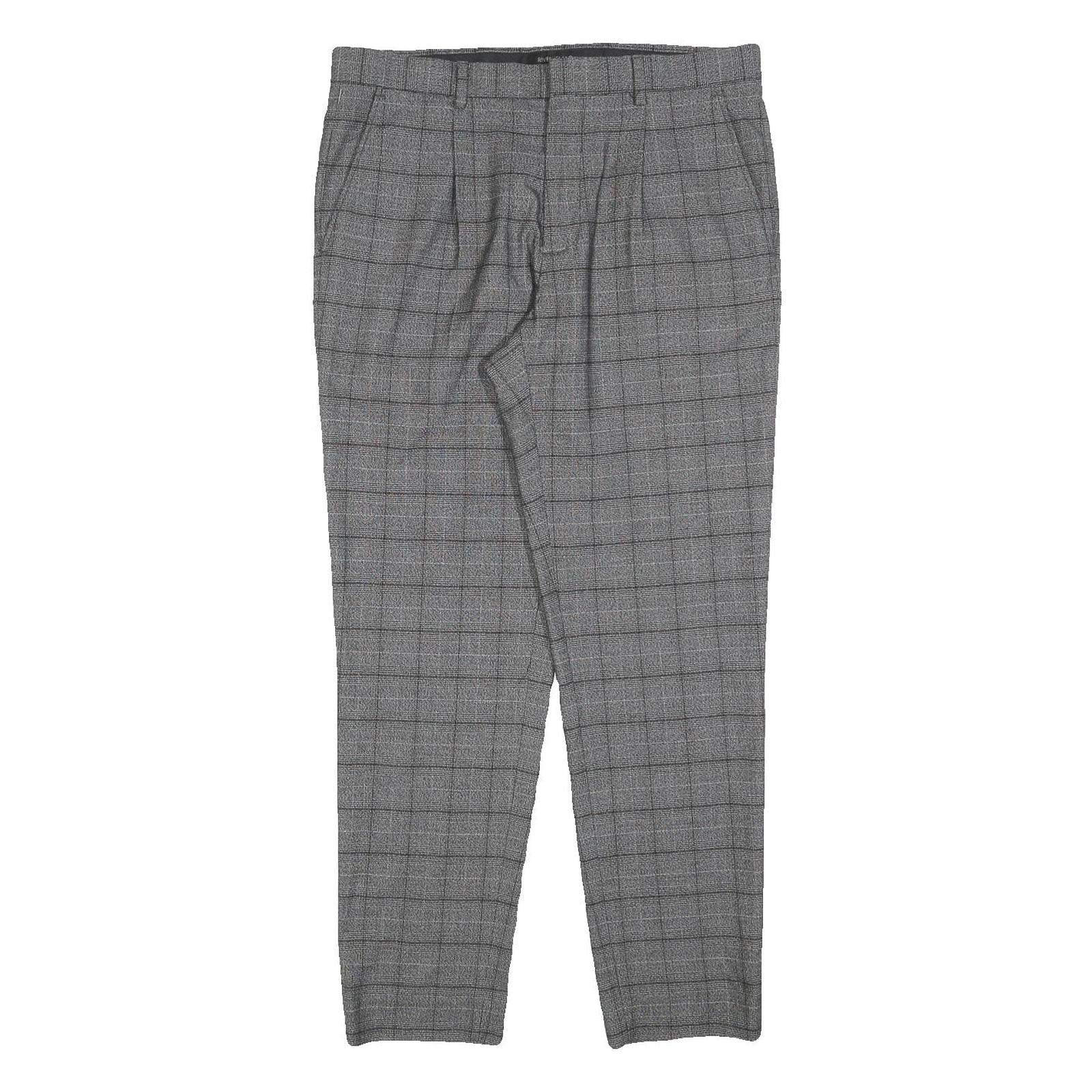 RIVER ISLAND Mens Cotton Blend Grey Check Regular Fit Straight Trousers W32 L30 Refurbished - N/A refurbished available on Cerqular