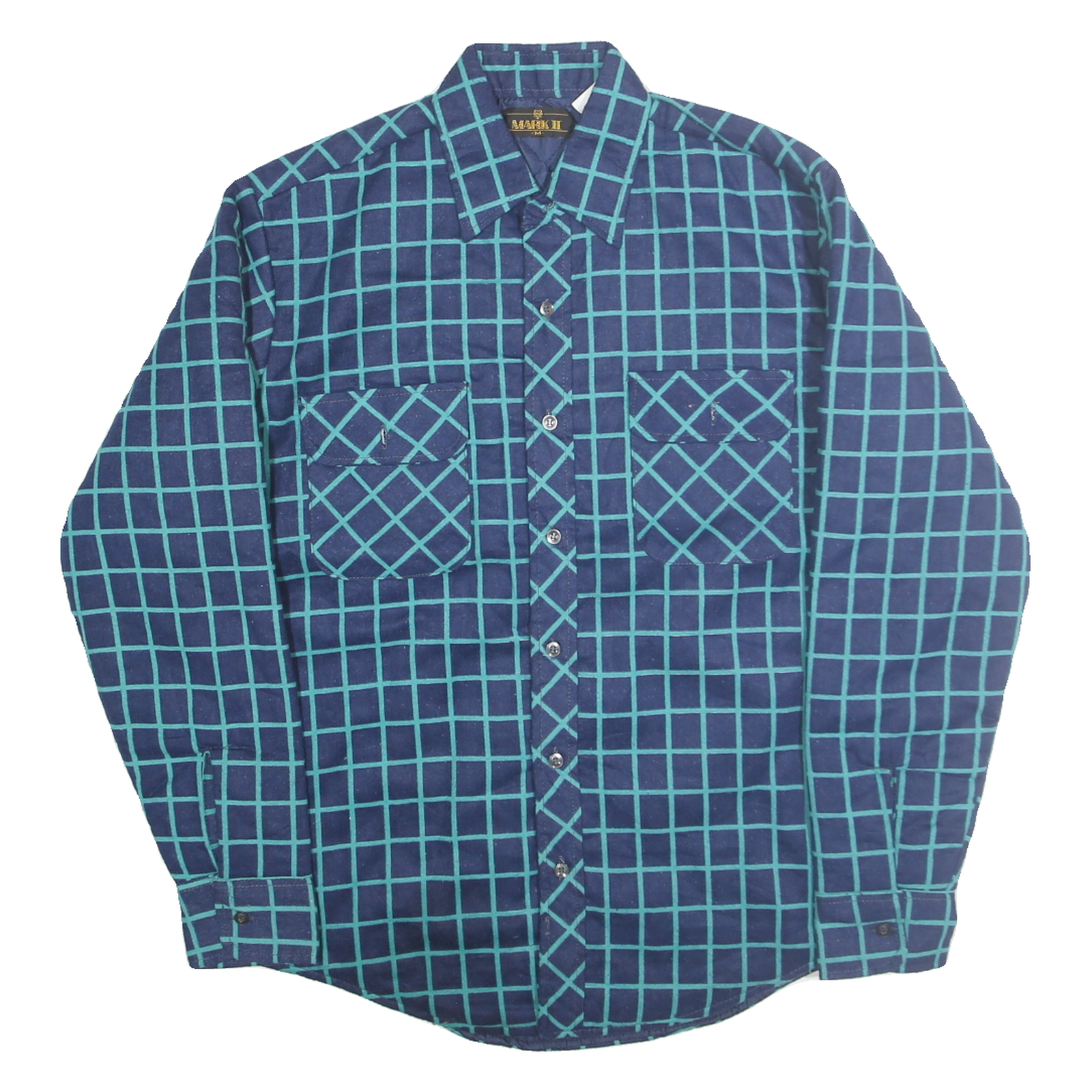 MARK II Mens Blue & Teal Check Shirt M Cotton Blend Long Sleeve Button Front Refurbished - N/A refurbished available on Cerqular