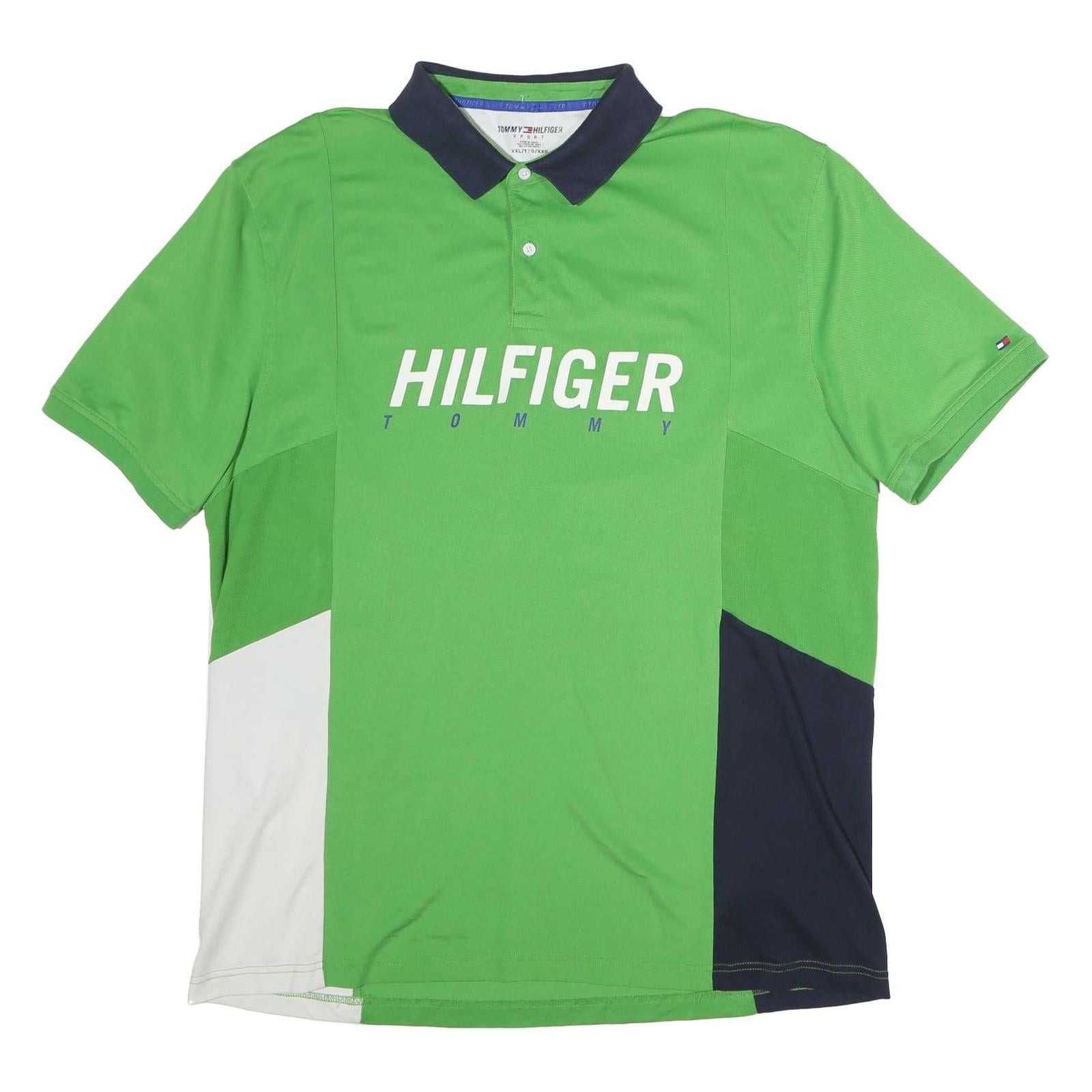 TOMMY HILFIGER Mens Green & Navy Short Sleeve Colourblock 2XL Polo Shirt Cotton Refurbished - N/A refurbished available on Cerqular