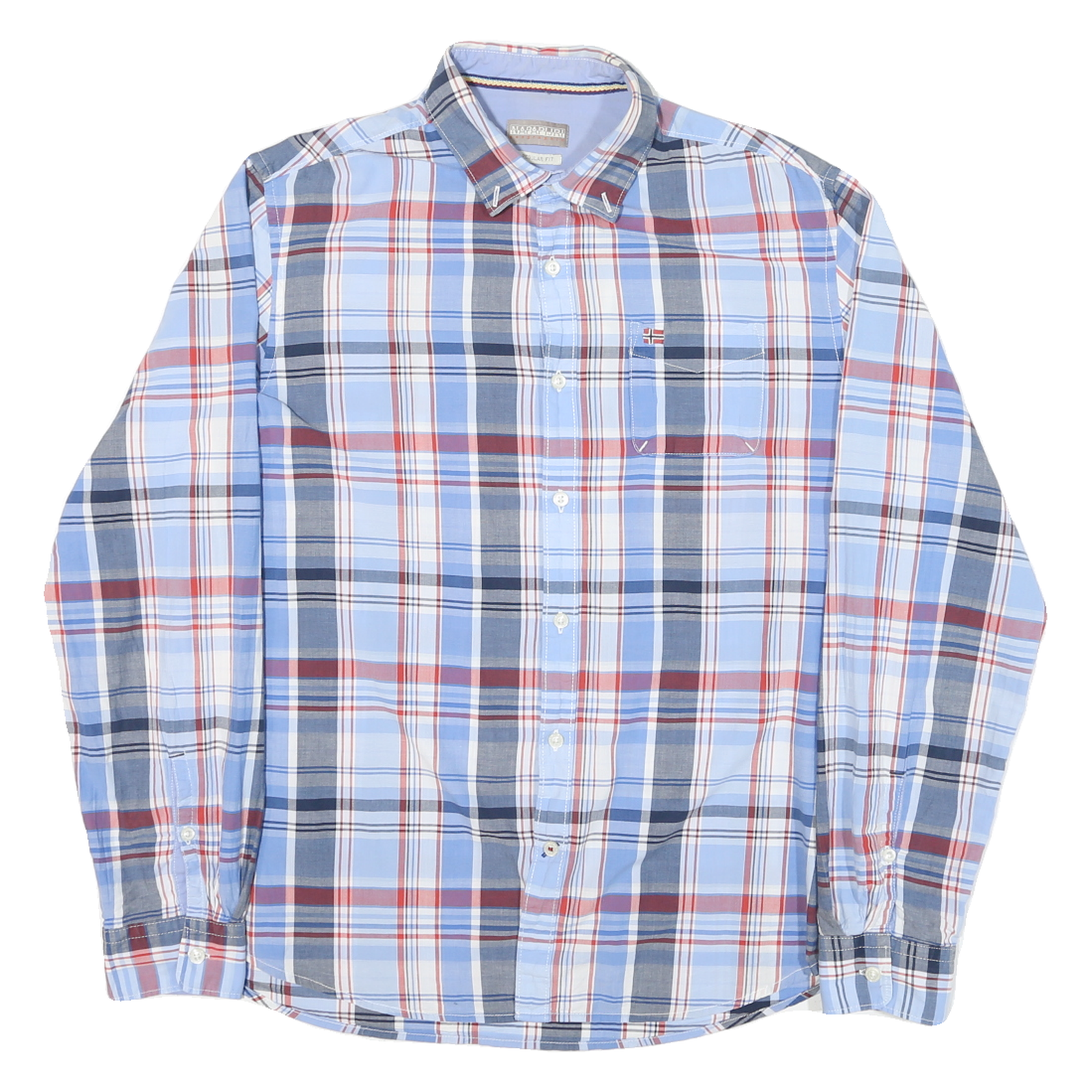 NAPAPIJRI Mens Blue & Red Plaid Cotton Blend Shirt M Casual Button-Down Long Refurbished - N/A refurbished available on Cerqular