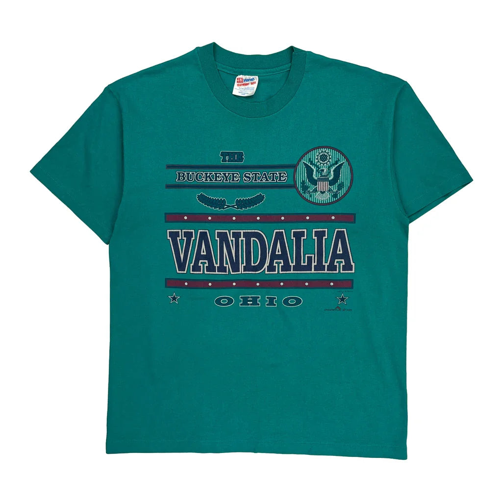 Hanes Single Stitch T-Shirt - Large Green Cotton Blend Refurbished - Thrifted (note: this is a term often used to describe second- refurbished available on Cerqular
