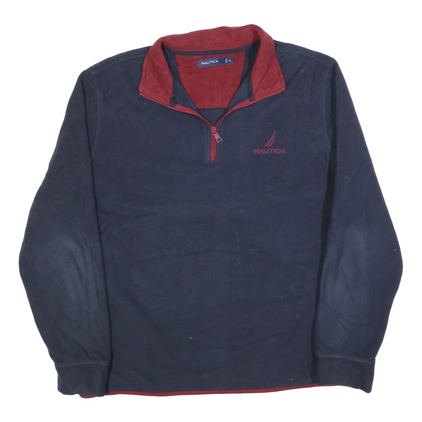 NAUTICA Mens Blue & Red Patterned Pullover Quarter Zip Jumper XL Polyester Refurbished - N/A refurbished available on Cerqular