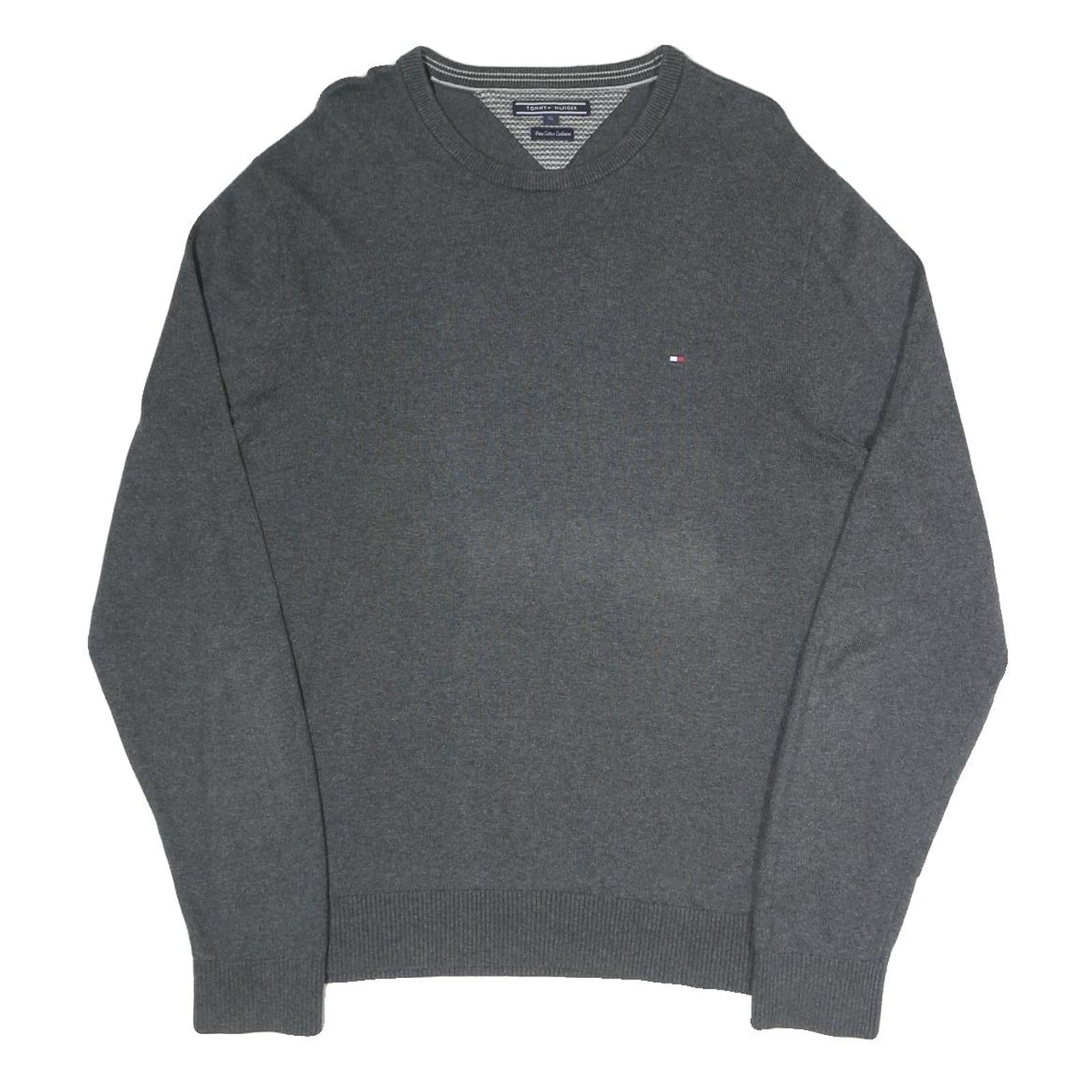 TOMMY HILFIGER Mens Grey Plain Crew Neck Basic Knit Jumper XL Cotton Blend Refurbished - N/A refurbished available on Cerqular