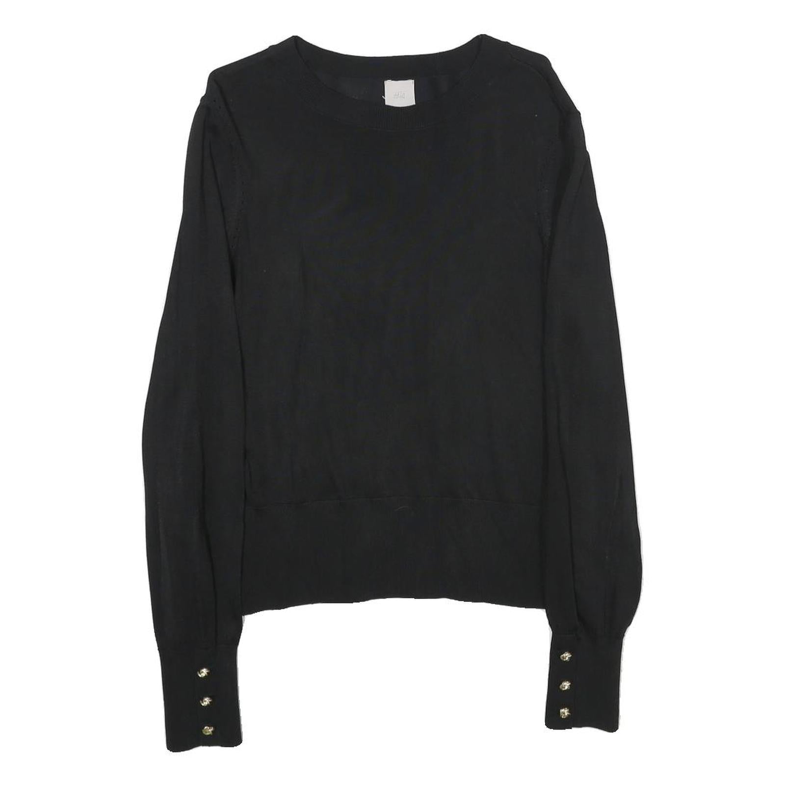 H&M Womens Black Plain Pullover Basic Knit Jumper S Decorative Buttons Refurbished - N/A refurbished available on Cerqular