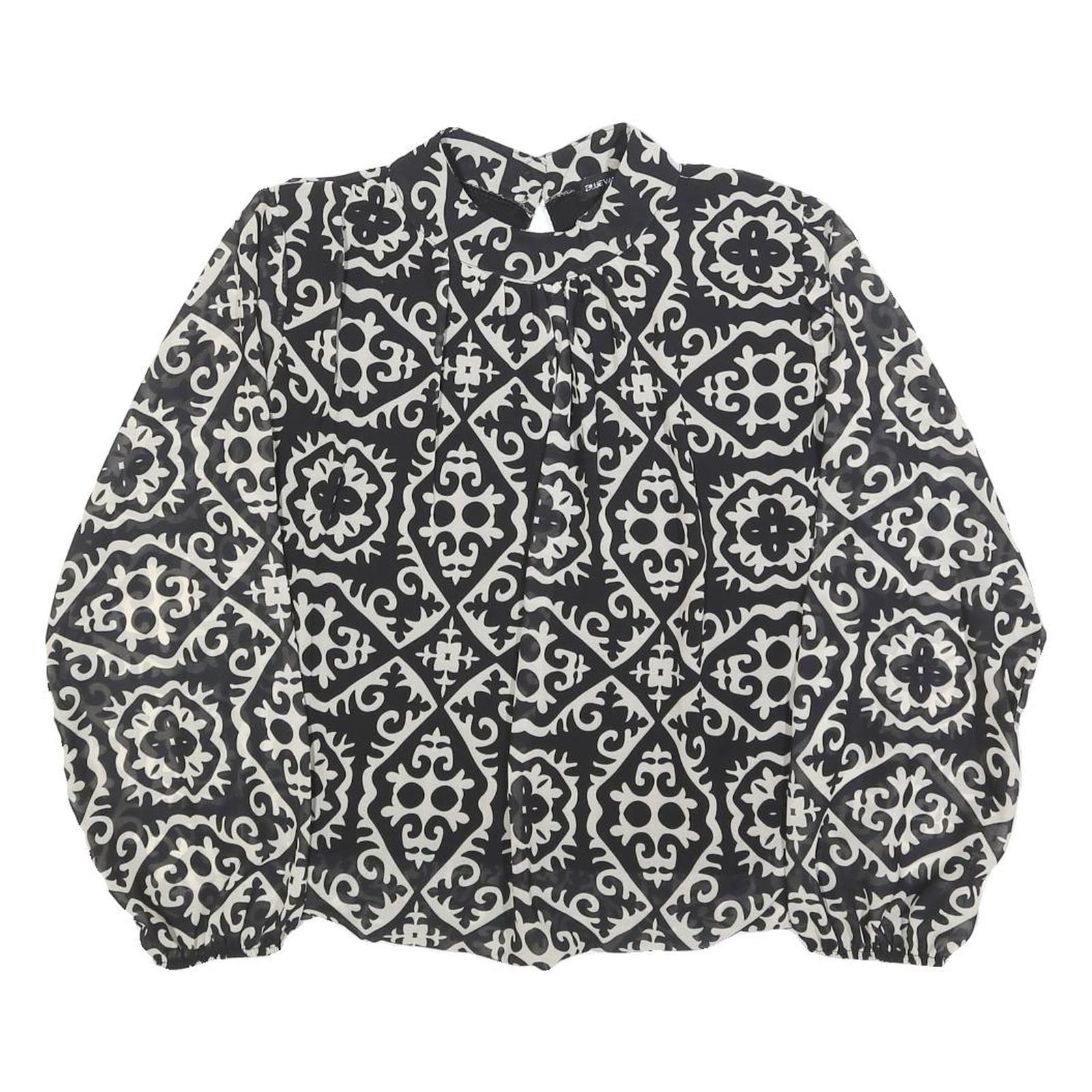 BLUE VANILLA Womens Black & White Printed Blouse Long Sleeve High Neck S Refurbished - N/A refurbished available on Cerqular