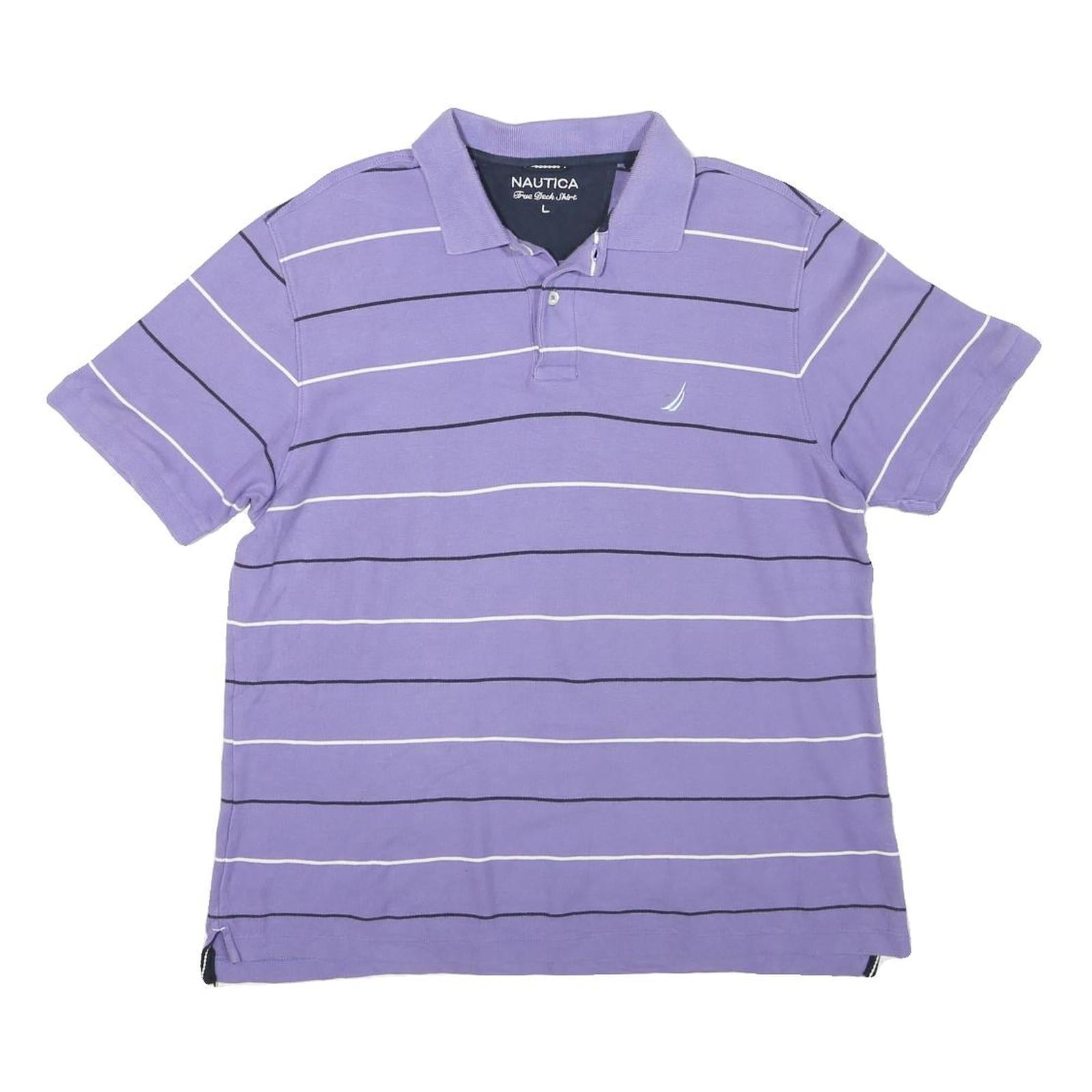 NAUTICA Mens Purple & White Striped Short Sleeve Polo Shirt L Cotton Blend Refurbished - N/A refurbished available on Cerqular