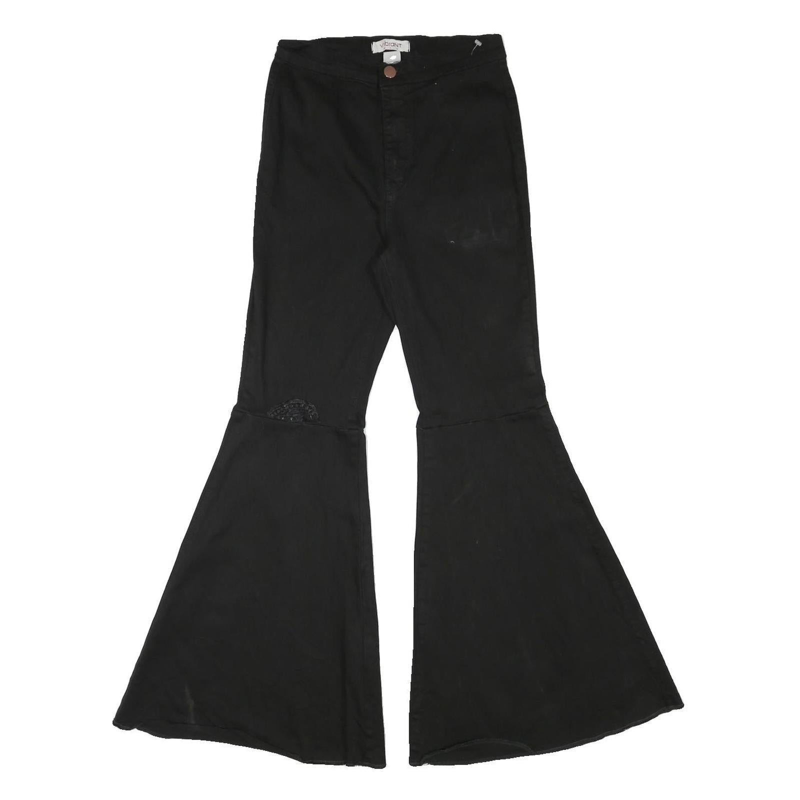 VIBRANT Womens Cotton Blend Black Regular Flared Trousers W25 L29 Stylish Retro Refurbished - N/A refurbished available on Cerqular