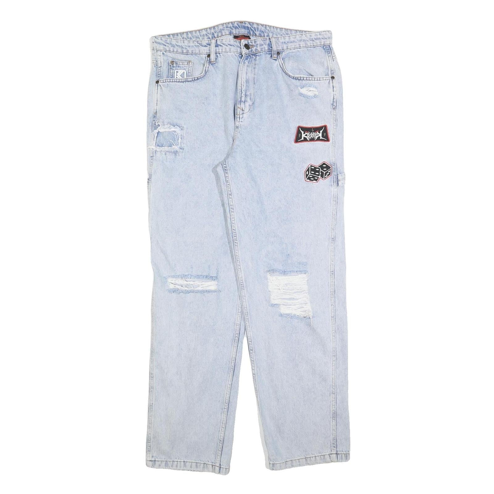 KARL KANI Womens Jeans Blue Relaxed Straight Denim Light W36 L32 Patchwork Refurbished - N/A refurbished available on Cerqular