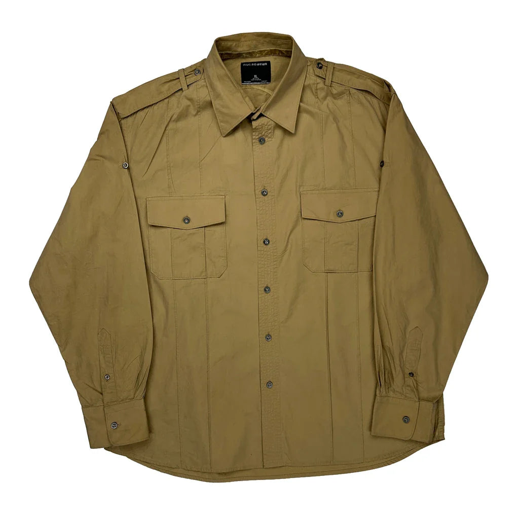 Rocawear Shirt - XL Khaki Cotton Refurbished - Thrifted (note: this is a term often used to describe second- refurbished available on Cerqular