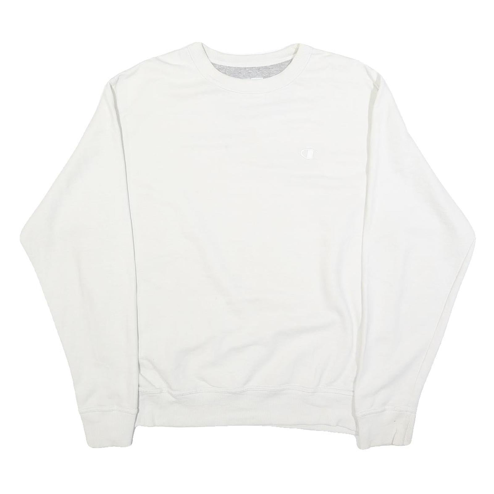 CHAMPION Mens White Cotton Blend Crew Neck M Sweatshirt Plain Logo Casual Refurbished - N/A refurbished available on Cerqular