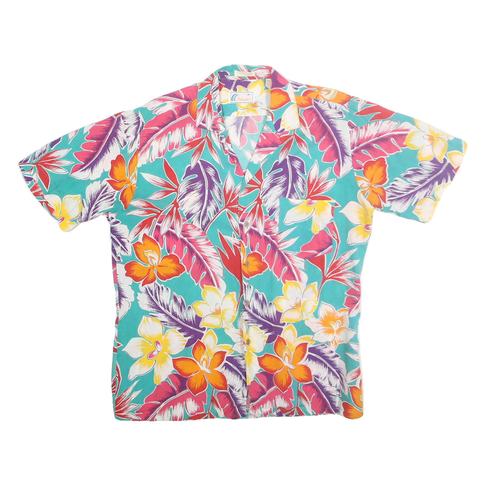ISLANDER Mens Turquoise Floral Hawaiian Rayon Shirt M Summer Casual Vacation Refurbished - N/A refurbished available on Cerqular